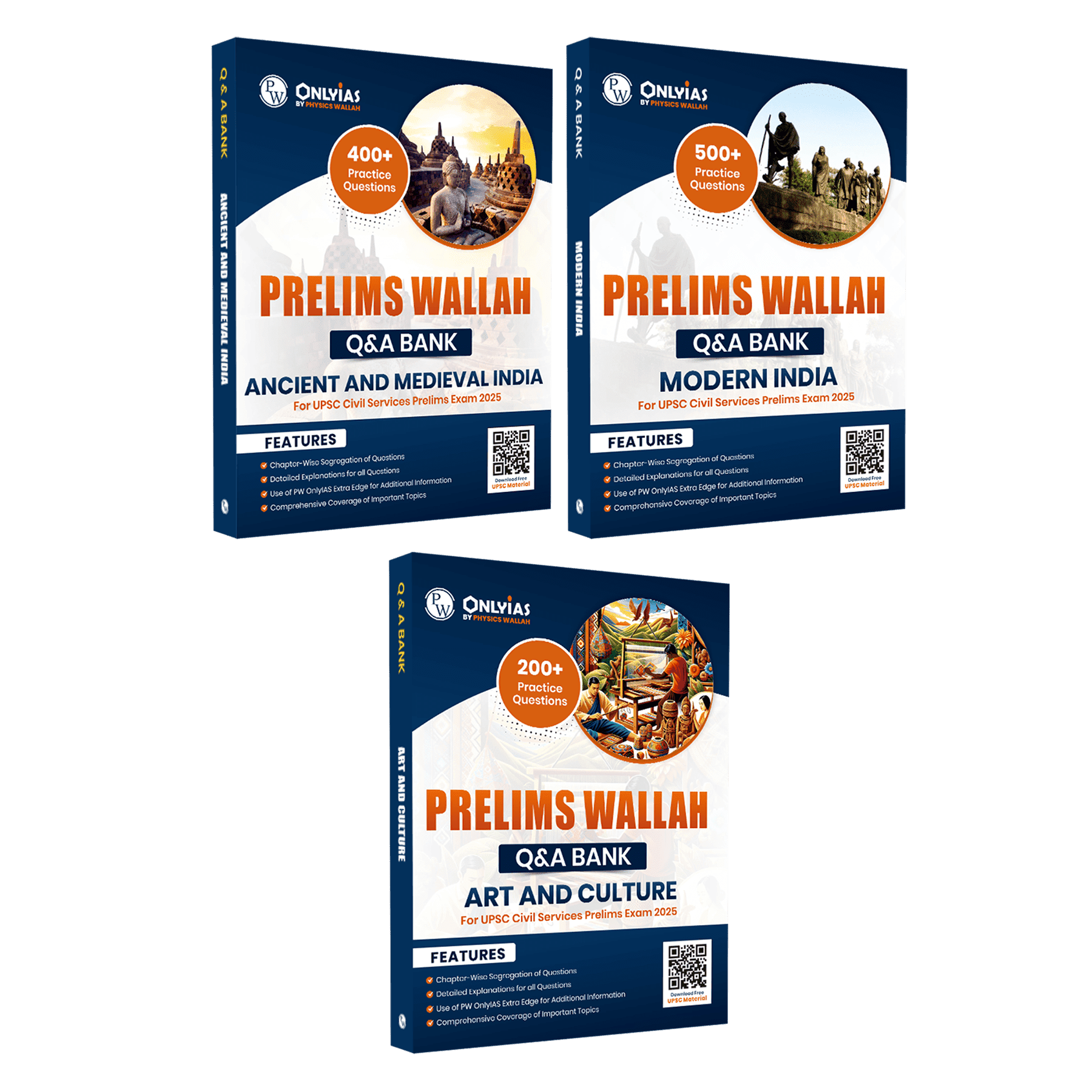 UPSC Prelims Wallah Q & A Bank Ancient and Medieval India, Modern India, Art and Culture Combo Set of 3 Books