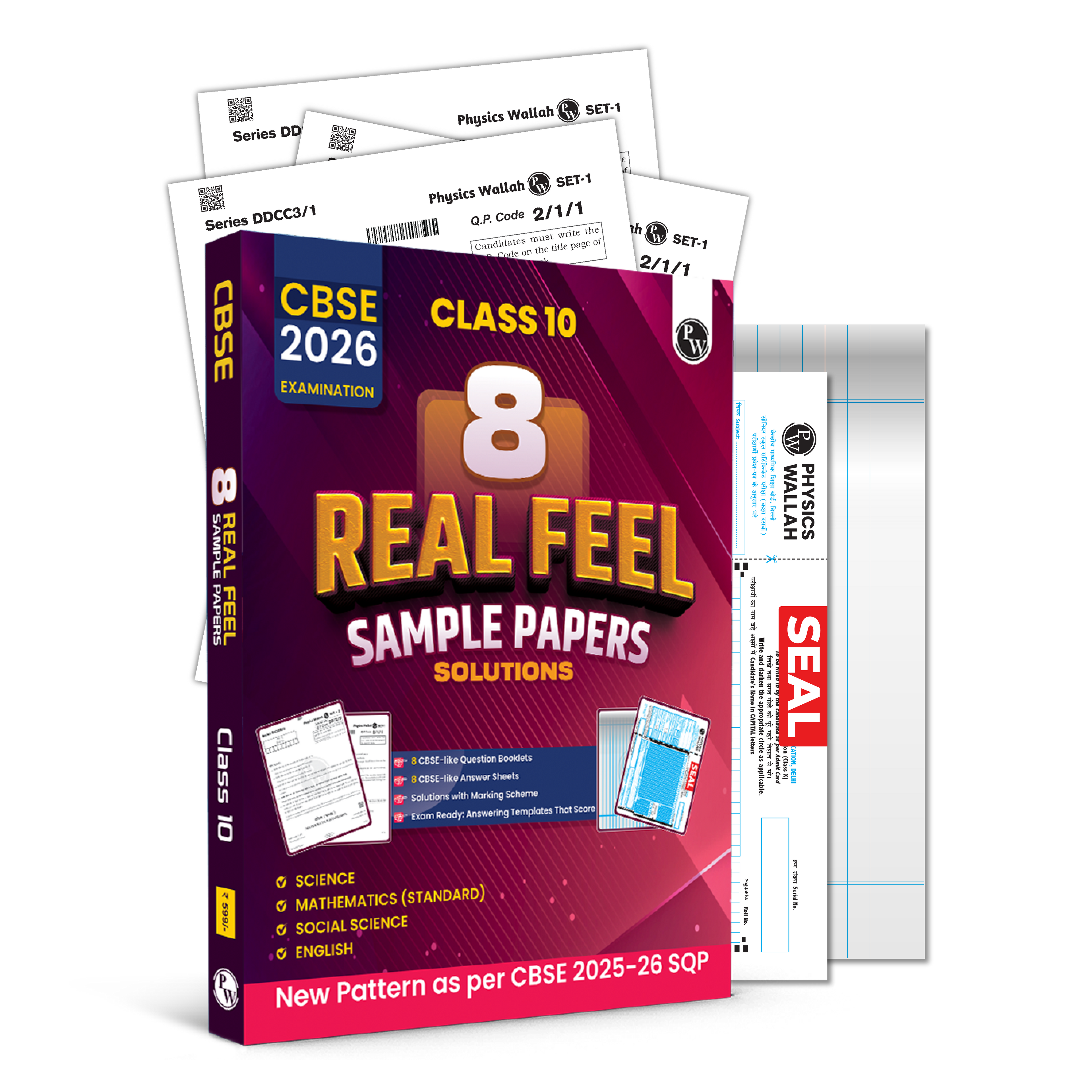 CBSE Class 10 - Real Feel Sample Papers 2026 with Set of 8 CBSE Like Questions and Answer Booklet Sheets with Solutions & Marking Scheme - Science, Maths (Std), Social Science, English