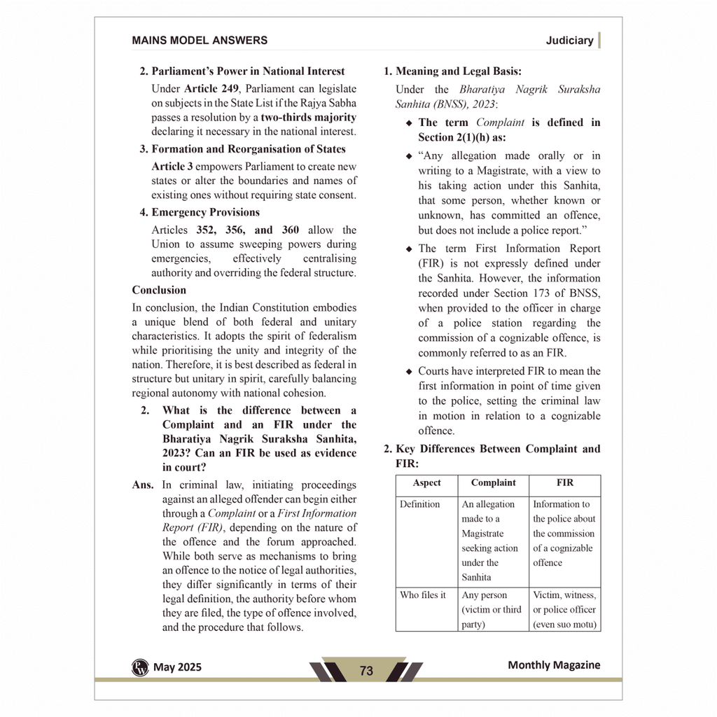 Legal Current Affairs Judiciary Magazine for May 2025