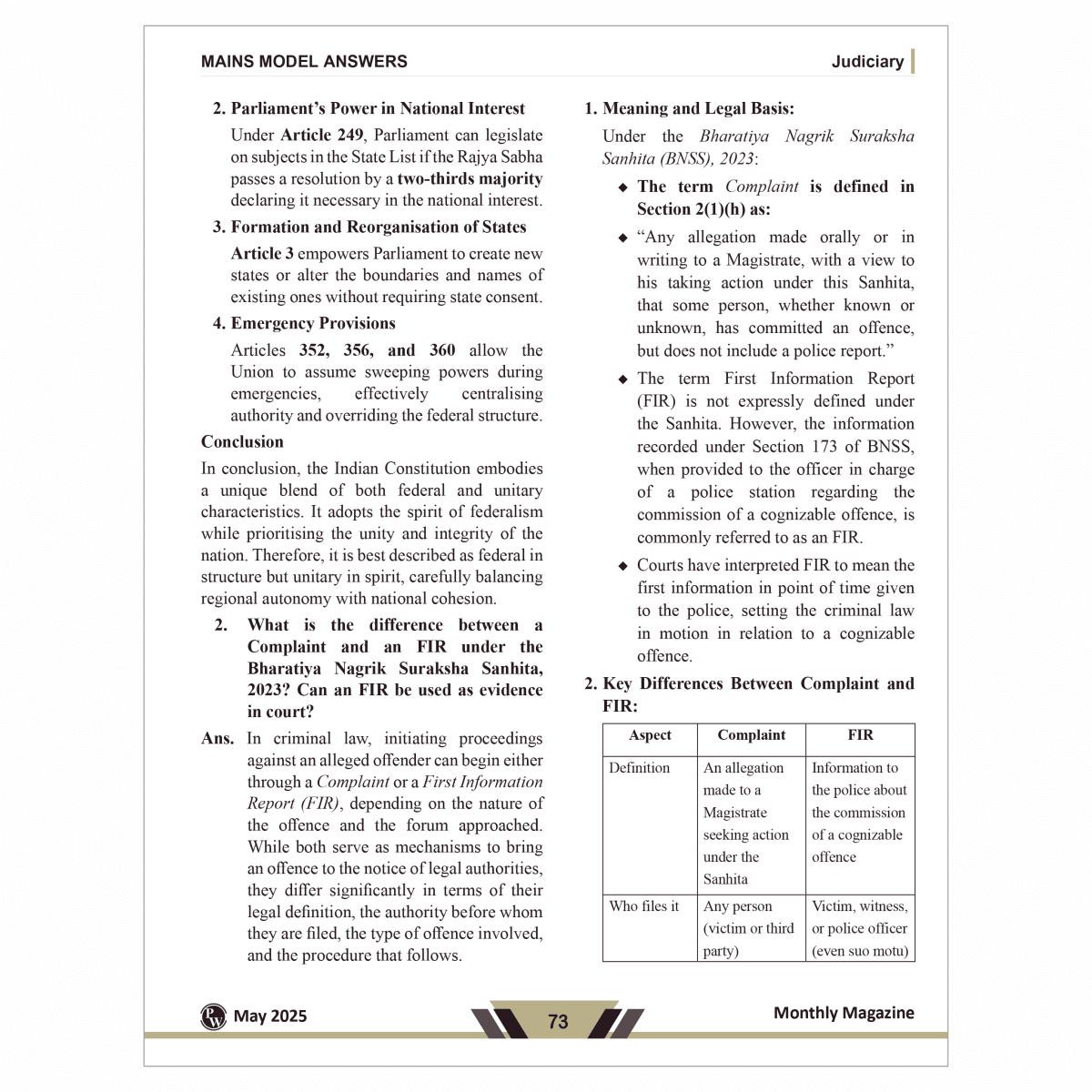 Legal Current Affairs Judiciary Magazine for May 2025