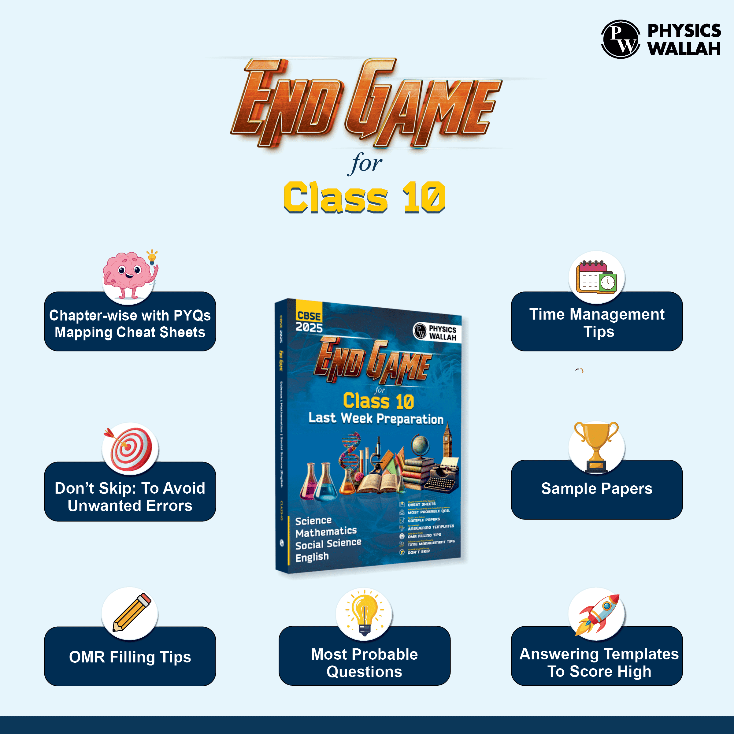 End Game For CBSE Class 10 Board 2025 Exams Science, Maths, English, Social Science | Answer Writting Tips, Cheat Sheets with PYQs Mapping, Selected Most Probable Questions