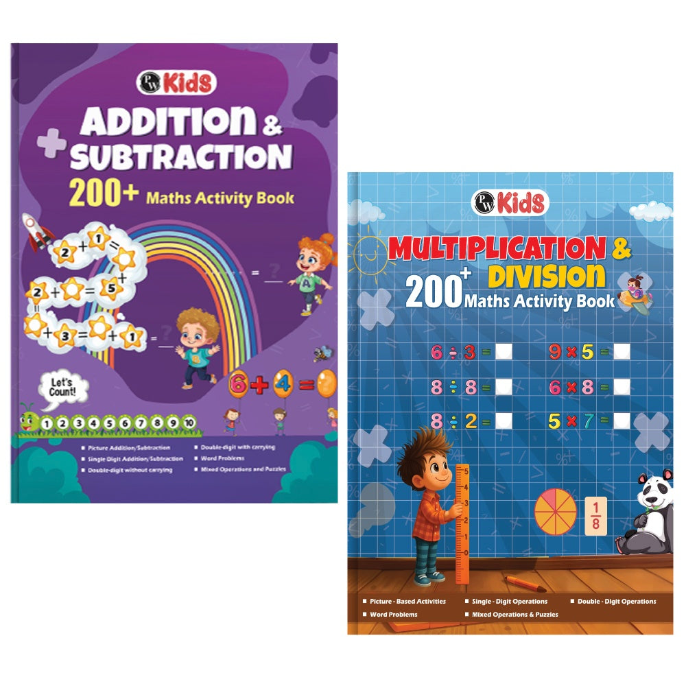 400+ Addition & Subtraction, Multiplication & Division Maths Activity Book Set For 5+ Years Old | Free 500+ Printable Worksheets, Parenting Tips, Practice Book, Word Problems & Puzzles Workbook