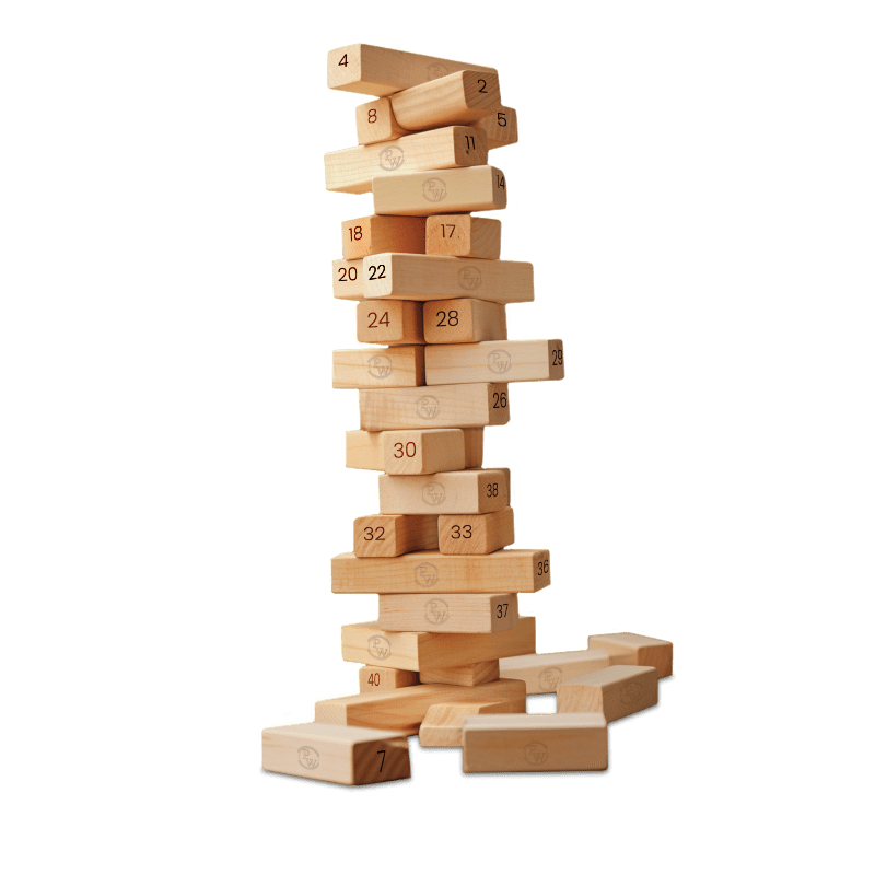 Curious Jr. Tumbling Tower| Strategic Woodden Block Stacking Game for Kids 6+ Years with 48 numbered pcs for Hand-Eye Coordination, Focus and Patience Development