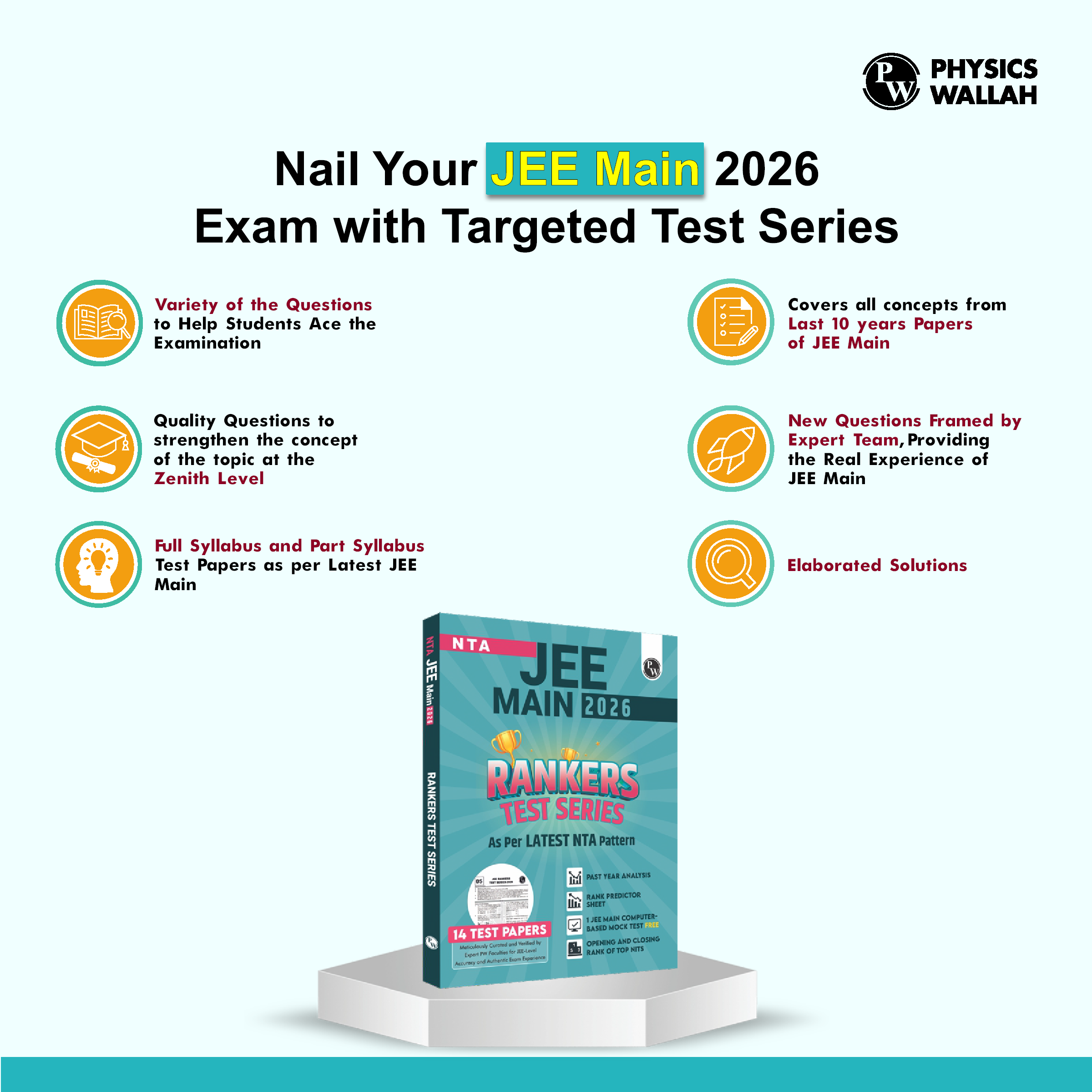 14 JEE Main Rankers Test Series 2026 As Per Latest NTA Pattern | Elaborated Solutions with Chapterwise Weightage Analysis & CBT Test & Rank Predictor