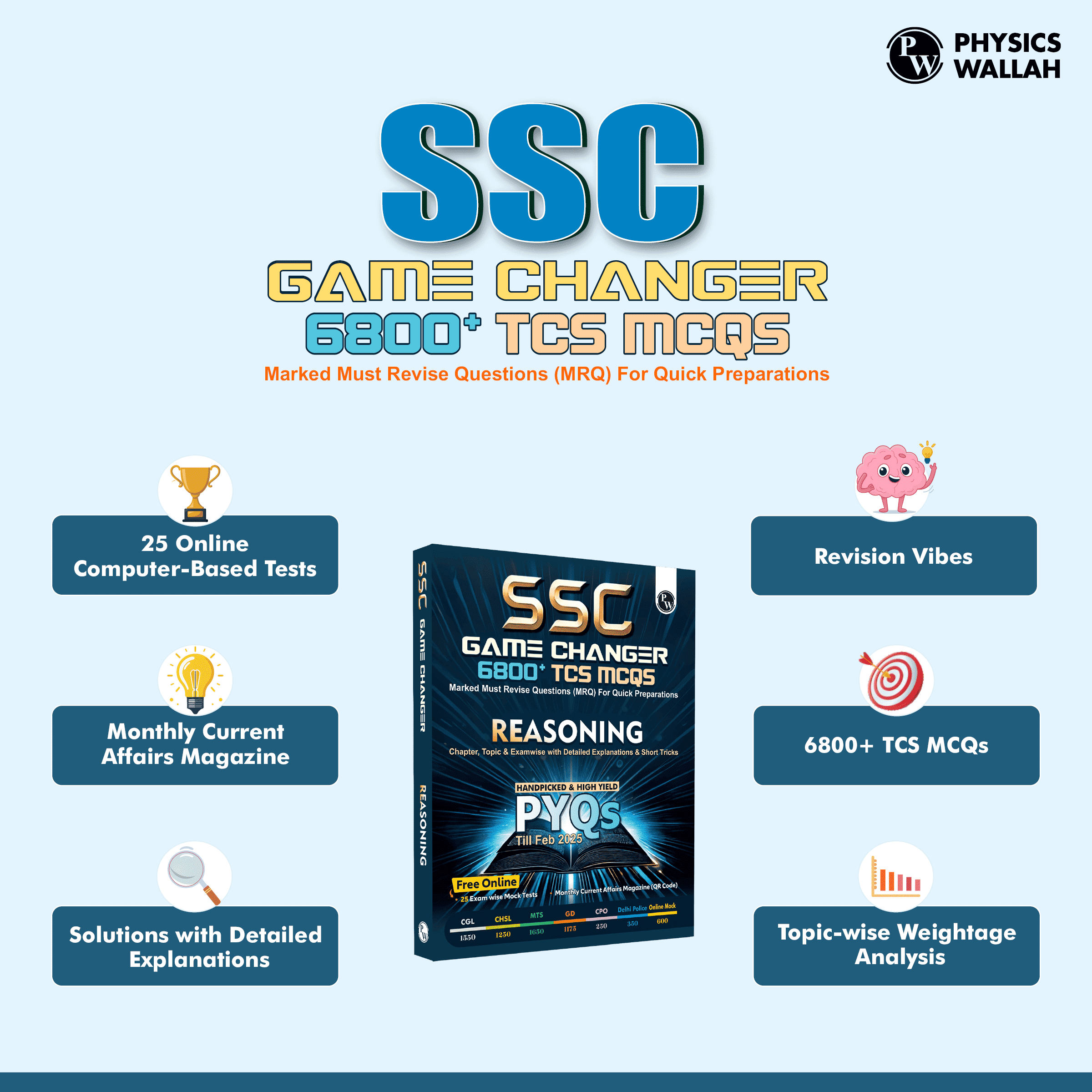 SSC Reasoning Game Changer 6800+ TCS MCQ For 2025 SSC Exams | Chapter, Topic & Exam-wise Previous Year Solved Questions (PYQs) | For CGL, CHSL, MTS, CPO, GD, Delhi Police, Steno