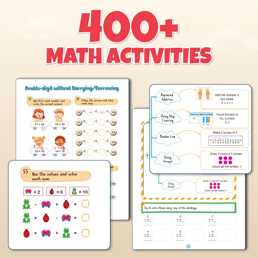 400+ Addition & Subtraction, Multiplication & Division Maths Activity Book Set For 5+ Years Old | Free 500+ Printable Worksheets, Parenting Tips, Practice Book, Word Problems & Puzzles Workbook