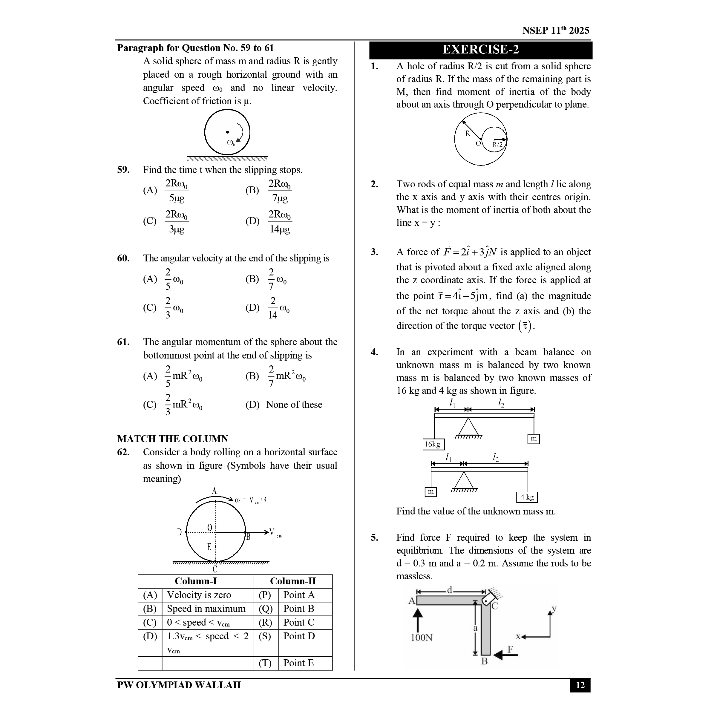 Olympiad Wallah NSEP Class 11 Advanced Physics (Part 2) For JEE & Olympiad 2025 | Practice Questions, PYQ, Detailed Solutions | Ideal For INPhO & IPhO