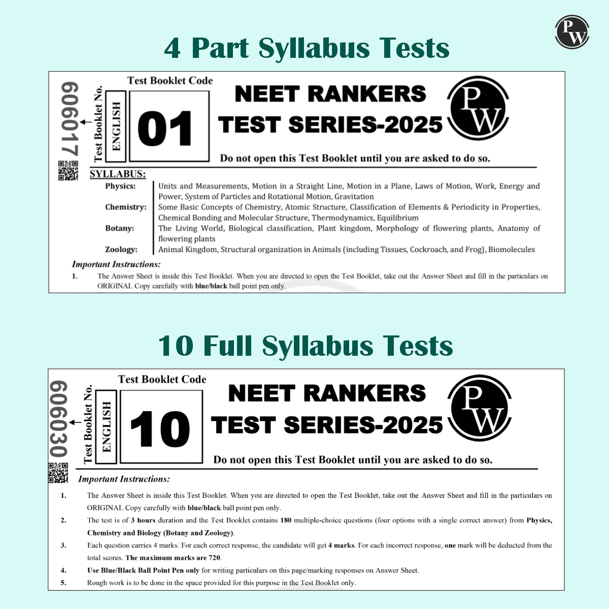 NTA NEET New Pattern Rankers Test Series 2025 (180 Ques) Verified & Curated By Expert Faculties | 10 Full Syllabus + 4 Part Syllabus (Class 11 & 12) | OMR Sheet, Solution Booklet
