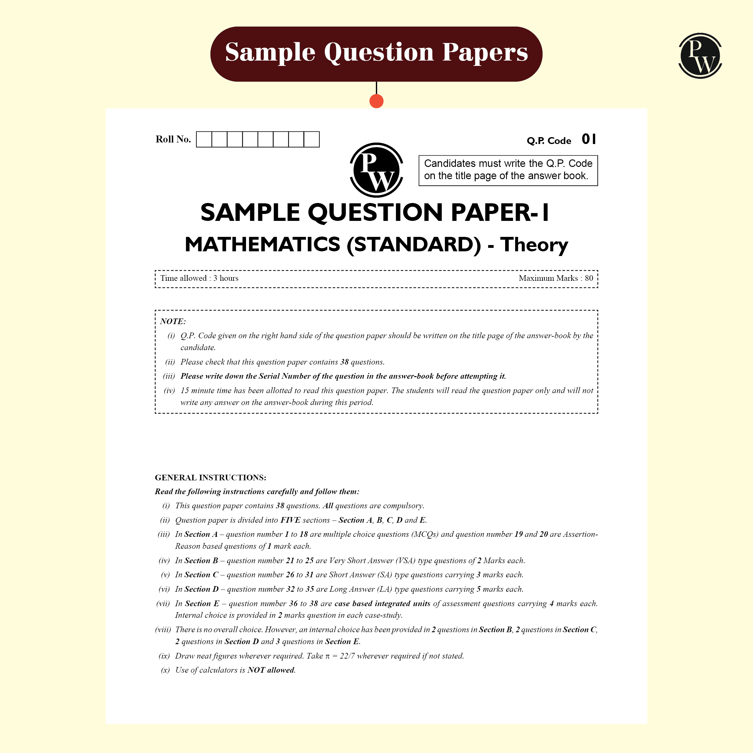 CBSE 15 New Pattern Sample Question Papers Class 10 Mathematics (Standard Maths) For 2025 Exam with 50 Percent Competency Based Questions 100 Most Probable Questions
