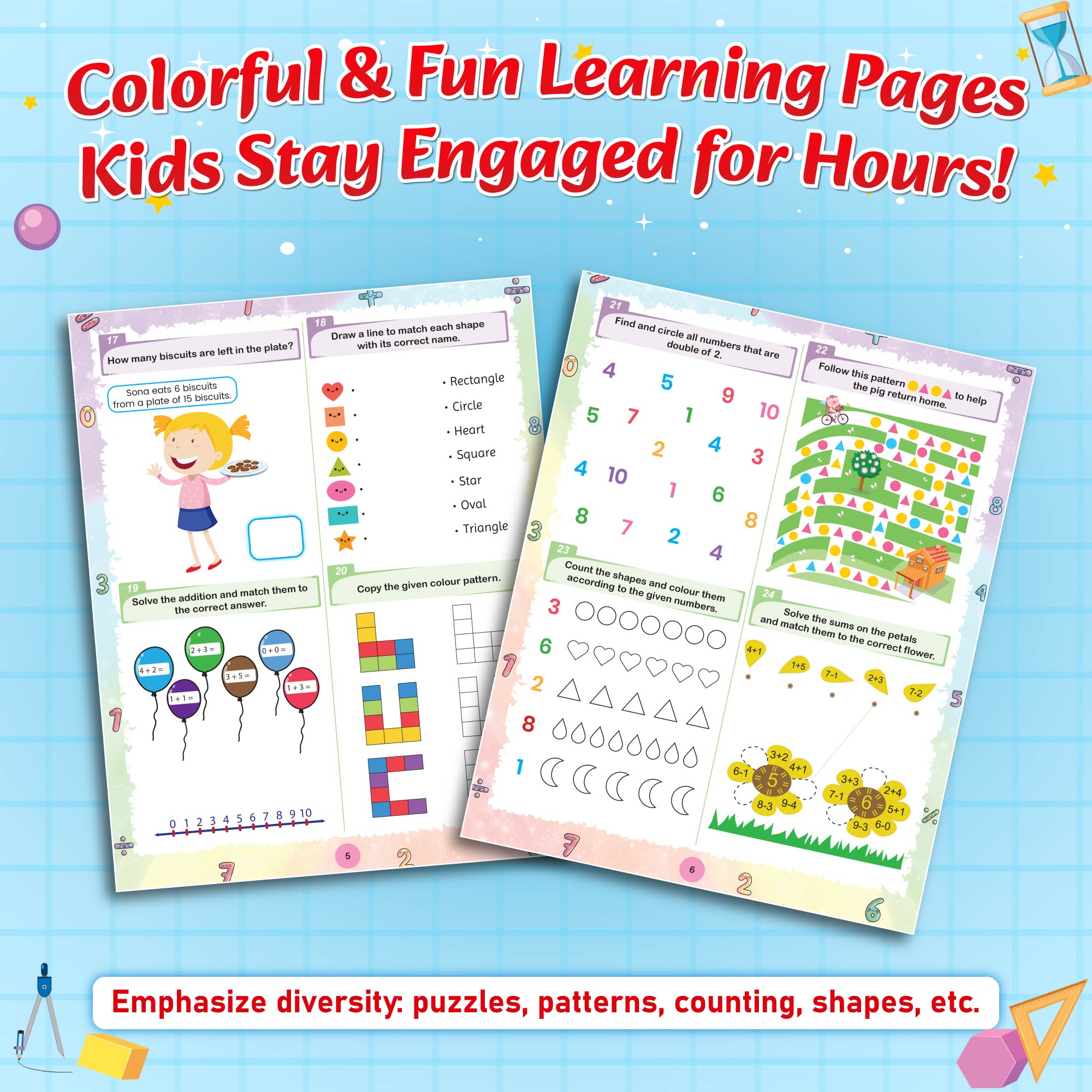 555 Maths Activity Book For Kids-  Brain Games For 5+ Years Old Kids -  Puzzles, Colorful Games, Shapes, Numbers, Time, Word Problems, Additions, Subtractions,Questions for-PW Kids