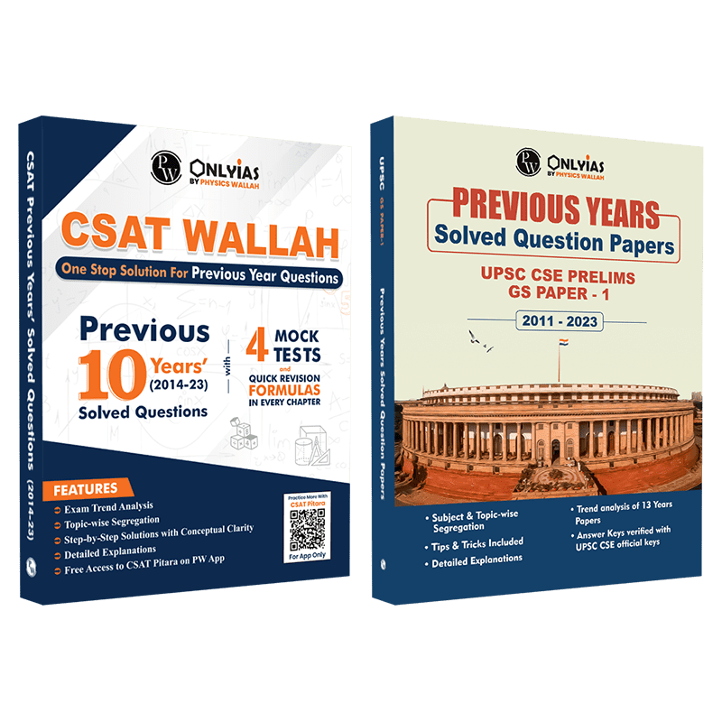 UPSC CSAT Wallah 10 Previous Years Solved Questions (2014 - 23) with 4 Mock Tests + UPSC Prelims Previous Years (2011-2023) Solved Question Papers Combo Set of 2 Books For Civil Services Exam