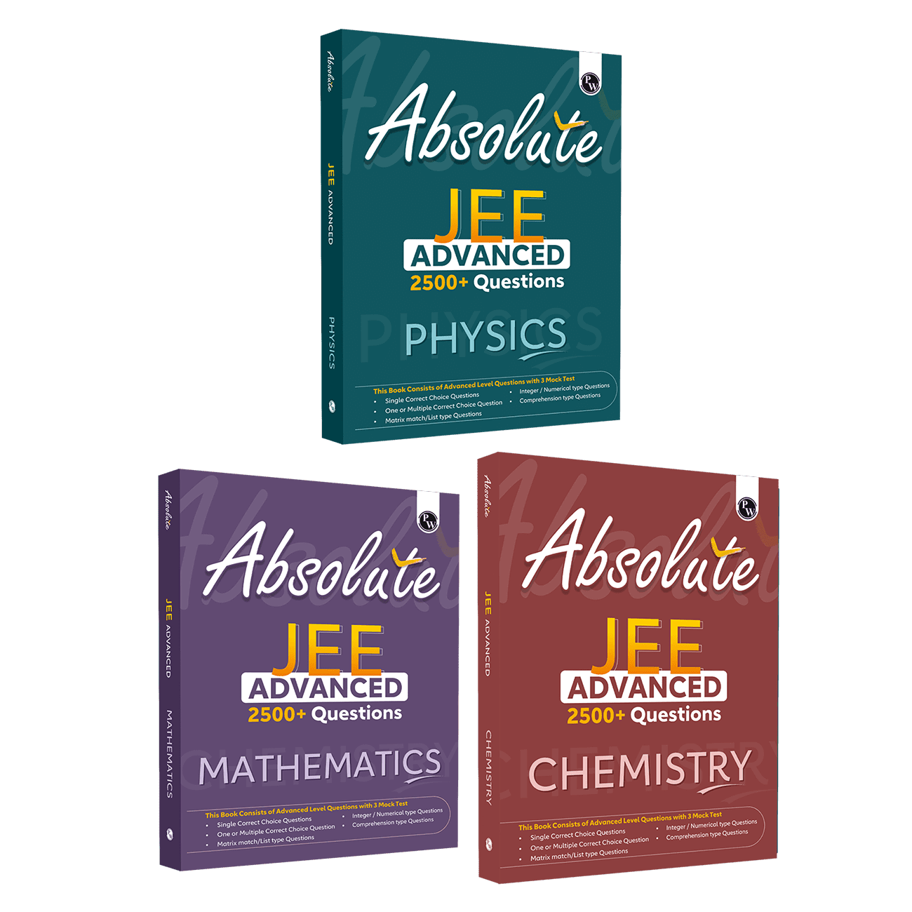 Absolute JEE Advanced Physics, Chemistry, Mathematics Combo Set of 3 Books 2500+ Questions with Formula Sheet Latest Solved Paper and 3 Mock Tests