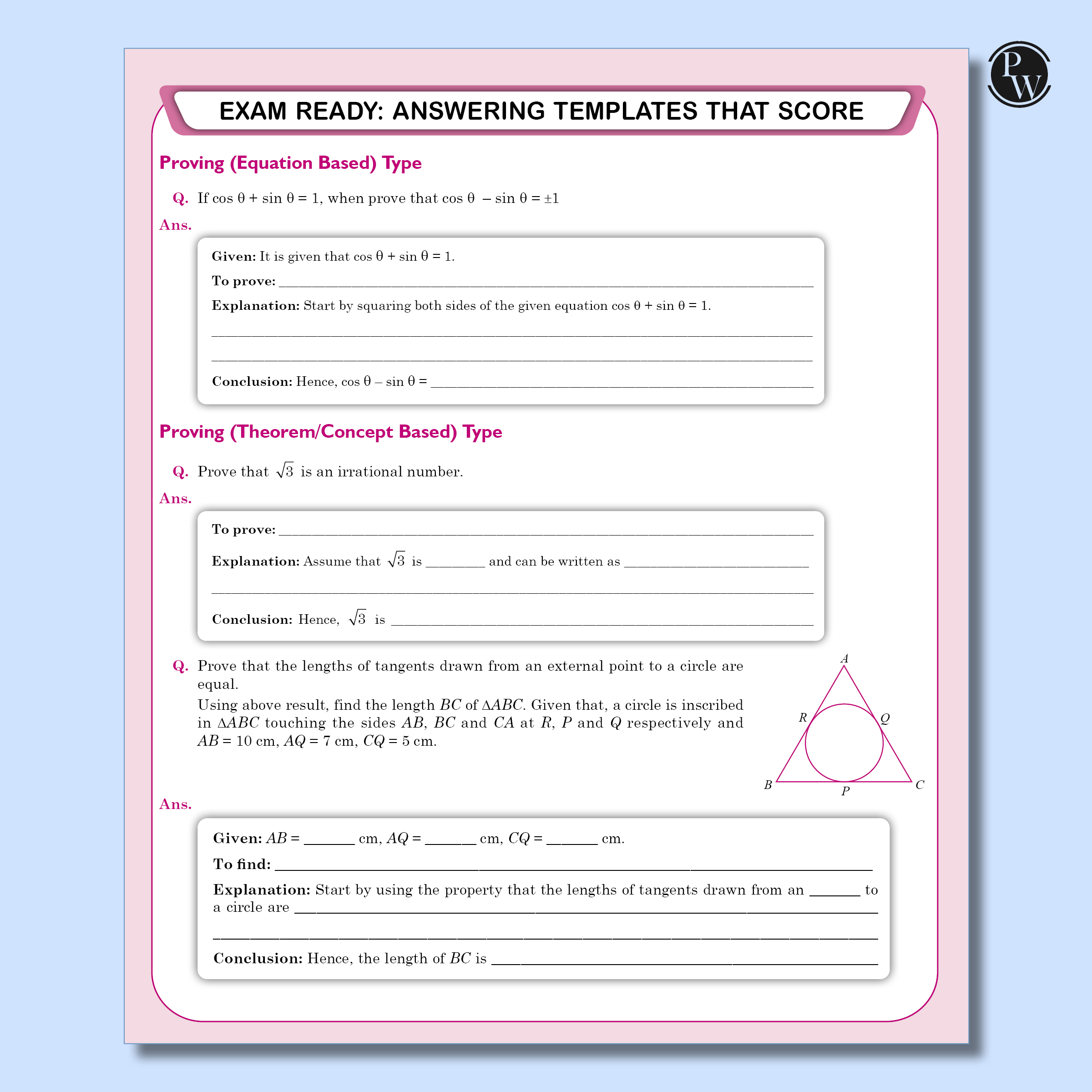 PW 15 CBSE Sample Paper Class 10 Maths Standard for 2026 Exam (As Per Latest SQP Dated 30 July 2025) | Mind Maps with 111 Most Probable Questions