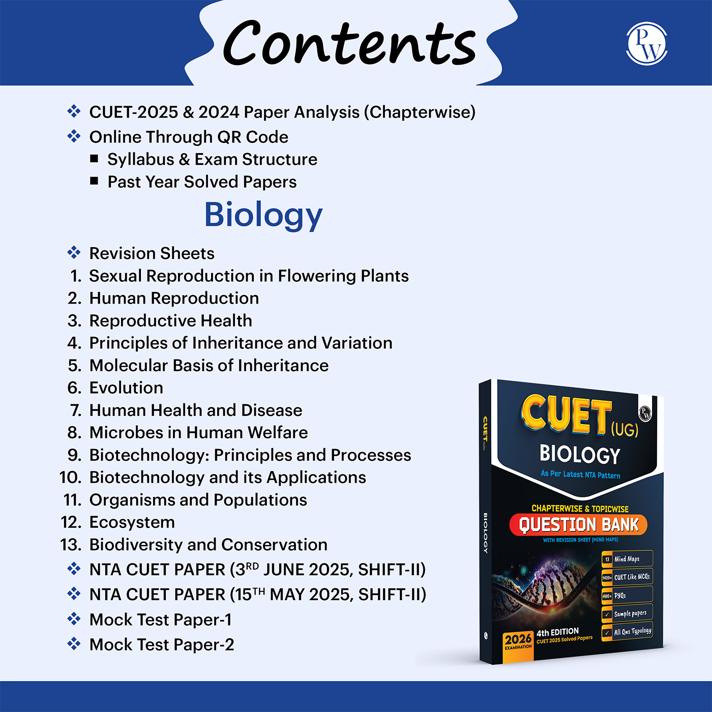 CUET (UG) Biology Chapterwise & Topicwise Question Bank for 2026 Exam | Theory & Exercise with Past Year Questions (2025-2022) PYQ and Mock Tests