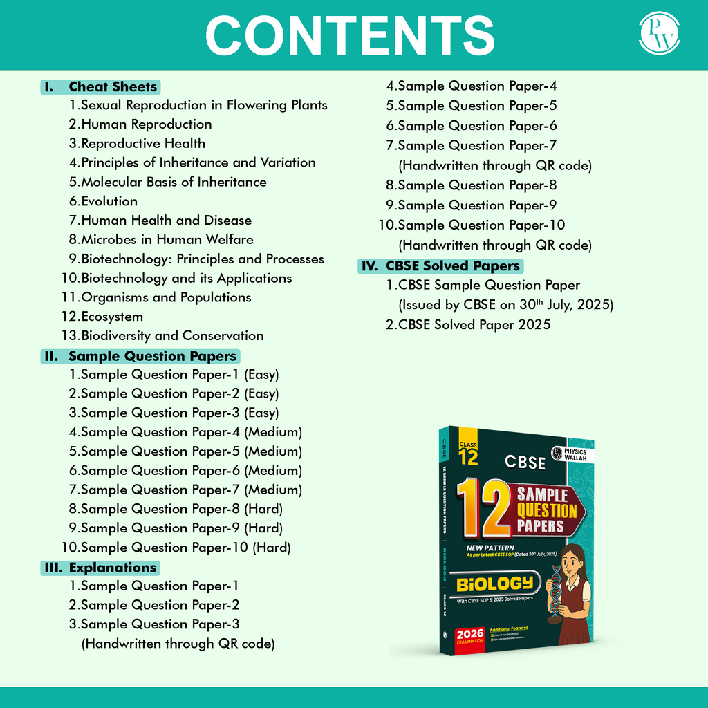 CBSE 12 Sample Question Papers Class 12 Biology For 2026 Board Exam (As Per Latest SQP Dated 30 July 2025) | 2025 Solved Paper, Mind Maps, Stepwise Marking