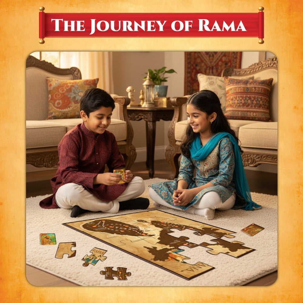 Ramayana – The Tale of Ram & Sita Kit for Kids, 6-in-1 Fun Activity & Family Board Game, Diwali Kit, Learn 100+ Ramayana Facts with Puzzles, Booklet, Family Tree, Gift for Kids Ages 8–14 Years