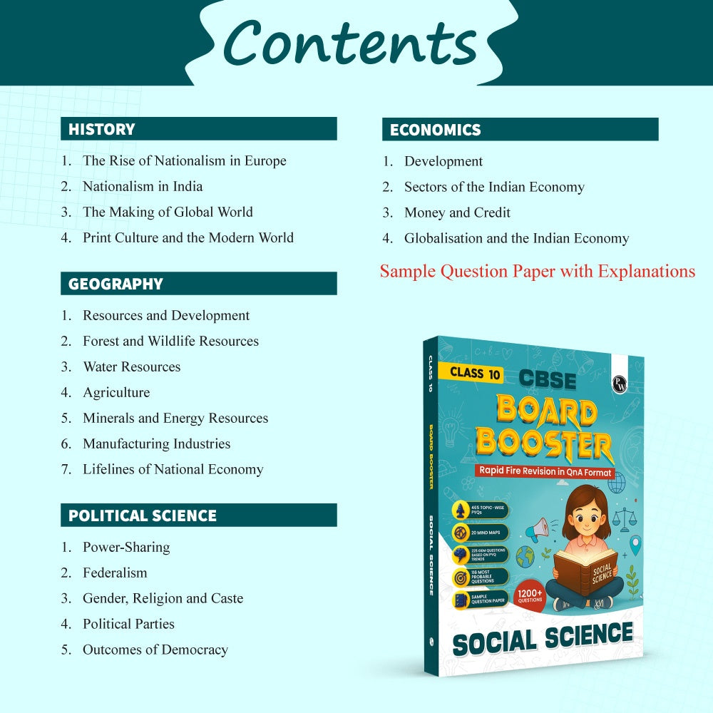 CBSE Class 10 Board Booster Social Science Question Bank For 2026 Board Exams l 1200+ Questions l Rapid Revision l Topicwise PYQs, Mind Maps, GEM Questions & Most Probable Questions