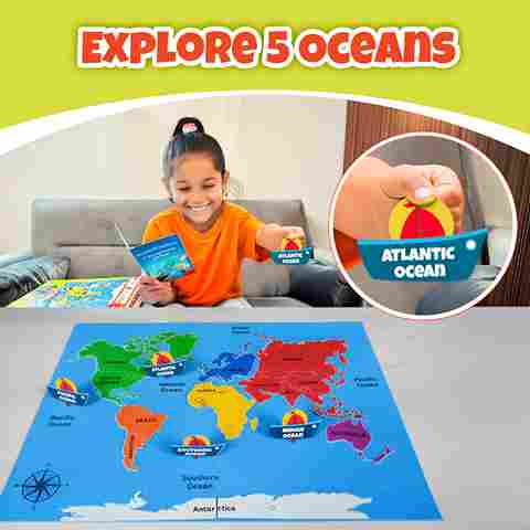 World Map Puzzle Kit for Kids | Learn Continents, Oceans, Top 10 Largest Countries & Volcanoes | Interactive STEM Geography Toy with 200+ Facts, DIY Volcano Experiment, Flags, Cutouts & More – Age 8+