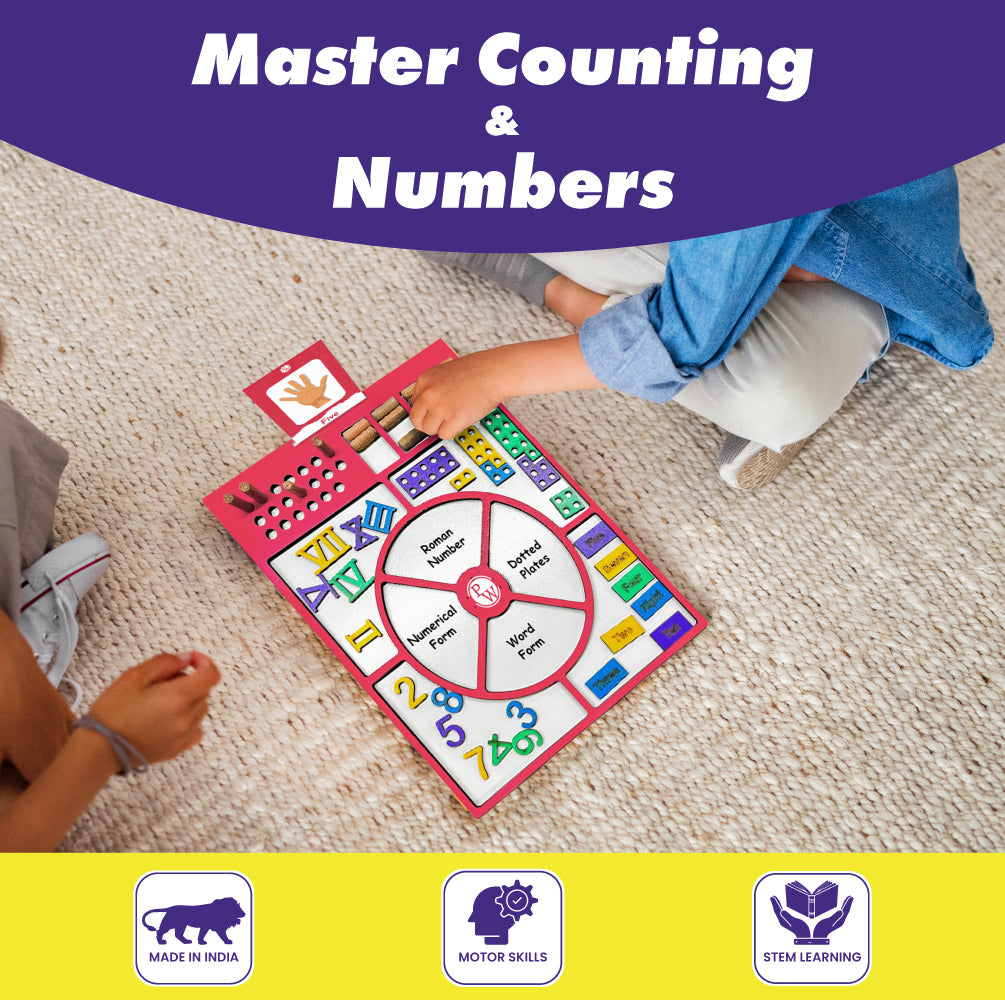 Curious Jr. Counting Wizard Educational Math Kit with Numbers, Counting Sticks, Word Form, Math cards | Brain Games for Kids 2, 3, 4, 5, 6 Years- Wooden Board Puzzles and Brain Teasers