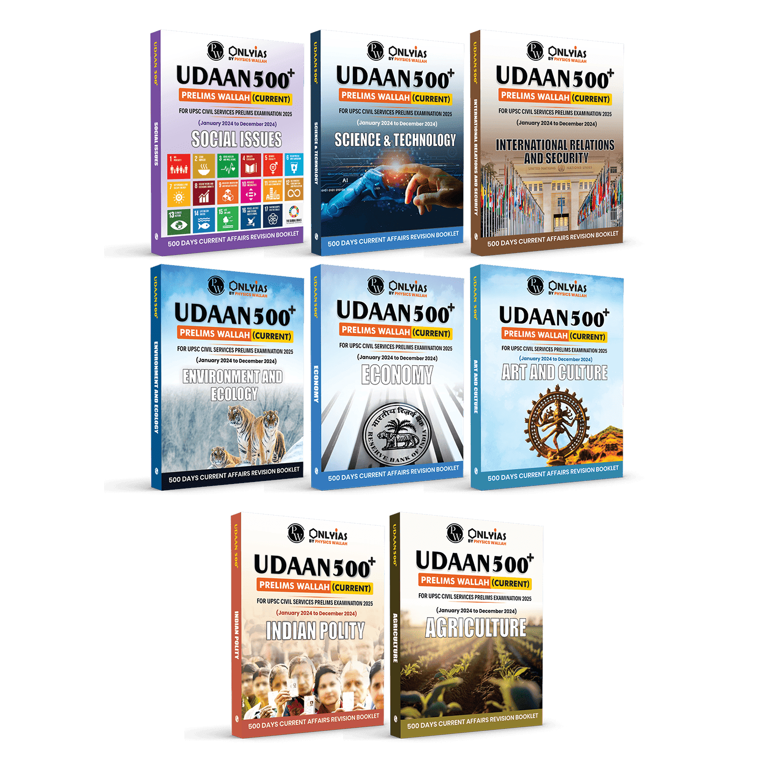 UPSC UDAAN 500+ (Prelims Wallah Current) January to December 2024 Combo Set of 8 Books