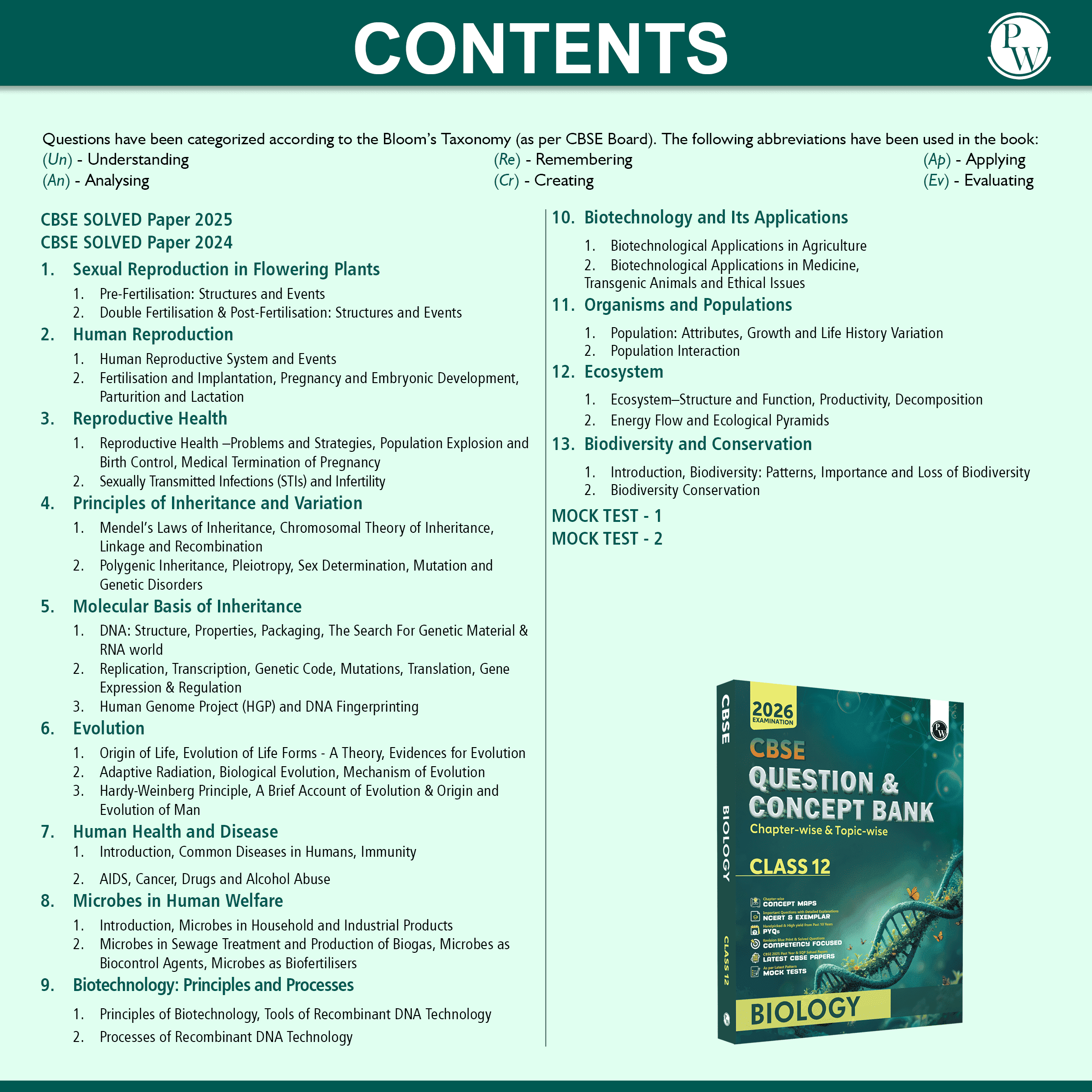 CBSE Question & Concept Bank (QCB) Class 12 Biology Chapter-wise and Topic-wise Solved Questions For 2026 Exams with 50% Competency Based Question