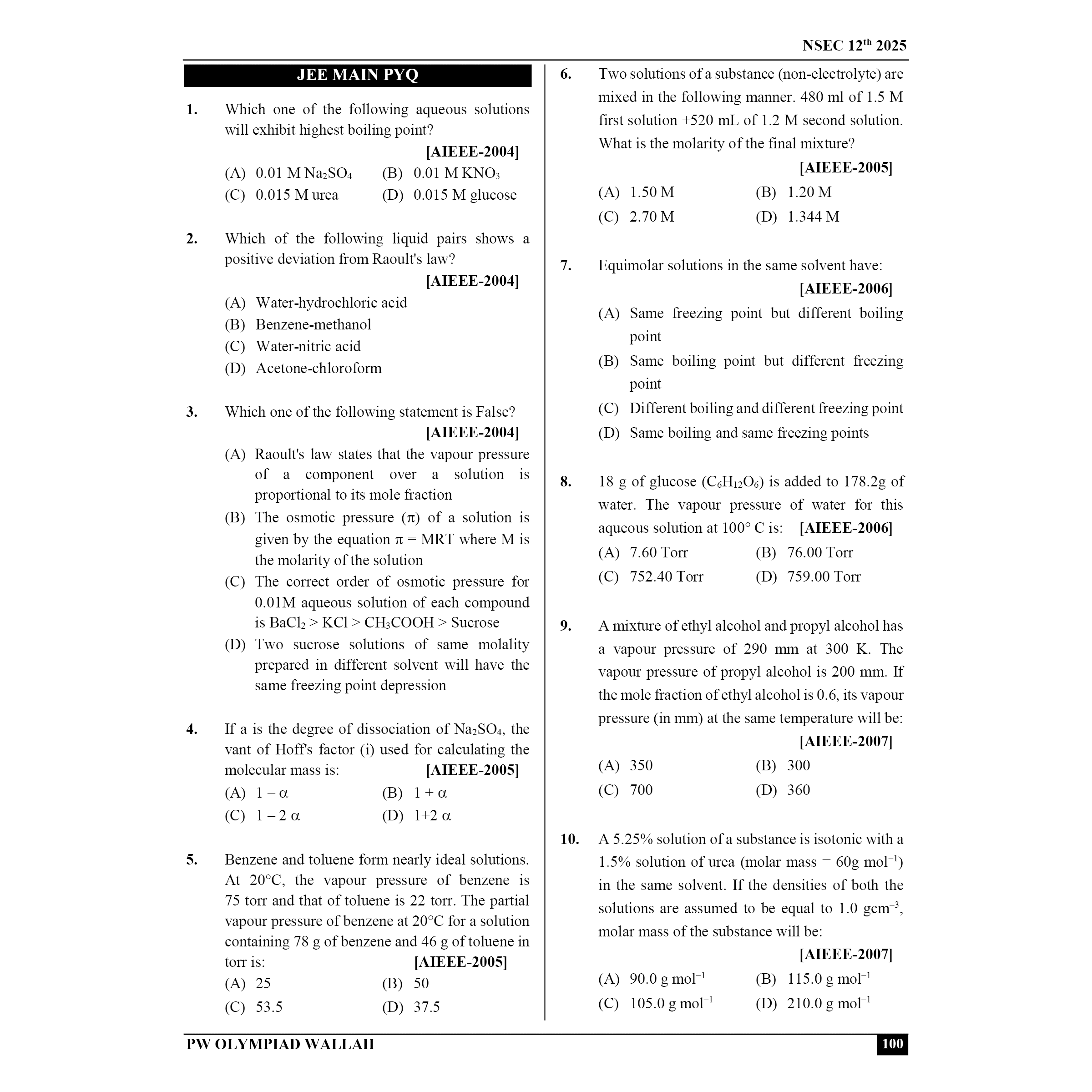 Olympiad Wallah NSEC Class 12 Advanced Chemistry (Part 1) For JEE & Olympiad 2025 | Problems For Analytical Skills | Ideal For NSEC and INChO