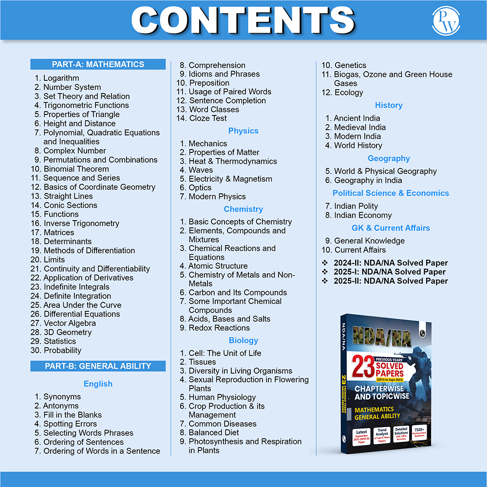 NDA/NA National Defence Academy & Naval Academy 23 Previous Years Solved Papers (2014 - Sept 2025) Chapterwise & Topicwise 7500+ PYQs l Maths & General Ability For Exam 2026