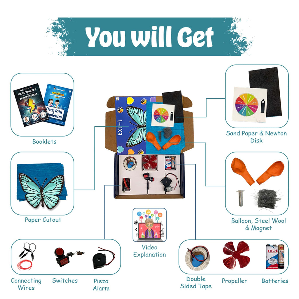 Curious Jr. Electricity & Magnetism Science Project Kit for Boys & Girls Age 8, 9, 10, 11, 12, 13, 14 Years| STEM Learning | Educational Toy and Experiment Kit
