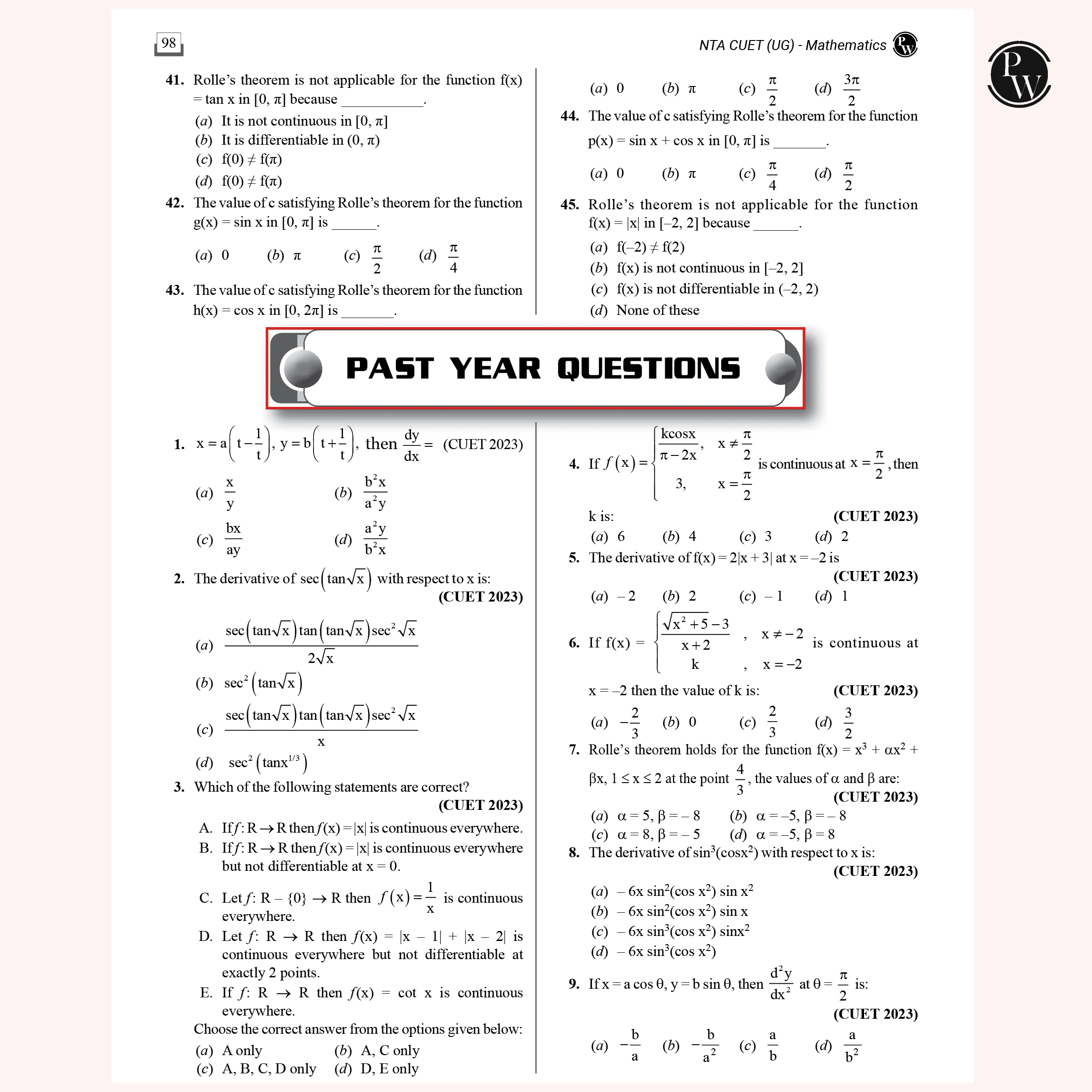 CUET (UG) Mathematics 2025 Chapterwise & Topicwise Question Bank with Past Year Questions (PYQs upto 2024) and Mock Tests l Chapterwise Revision Sheets