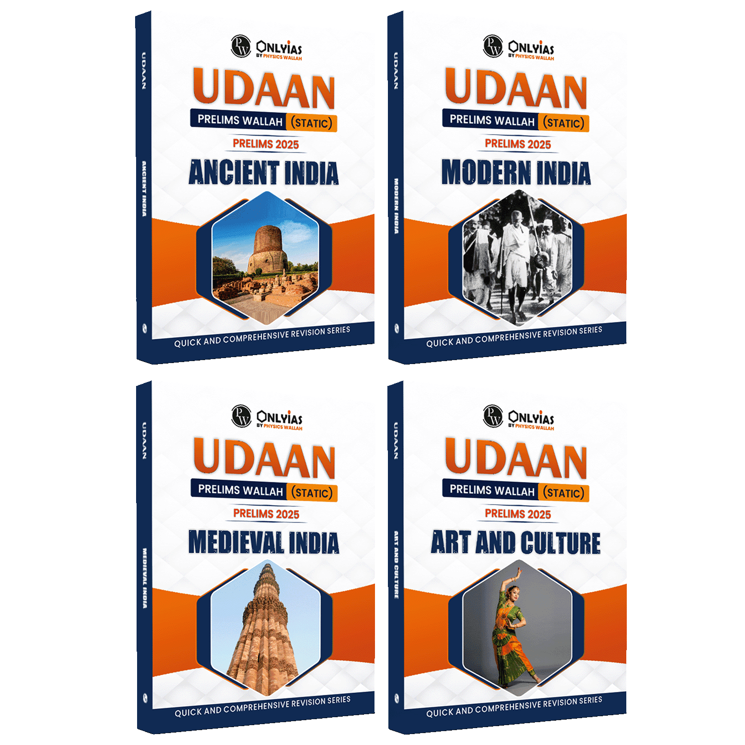 UDAAN (Prelims Wallah Static) Modern India, Ancient India, Medieval India, Art and Culture Combo Set of 4 Books For 2025 Exams | Quick and Comprehensive Revision Series