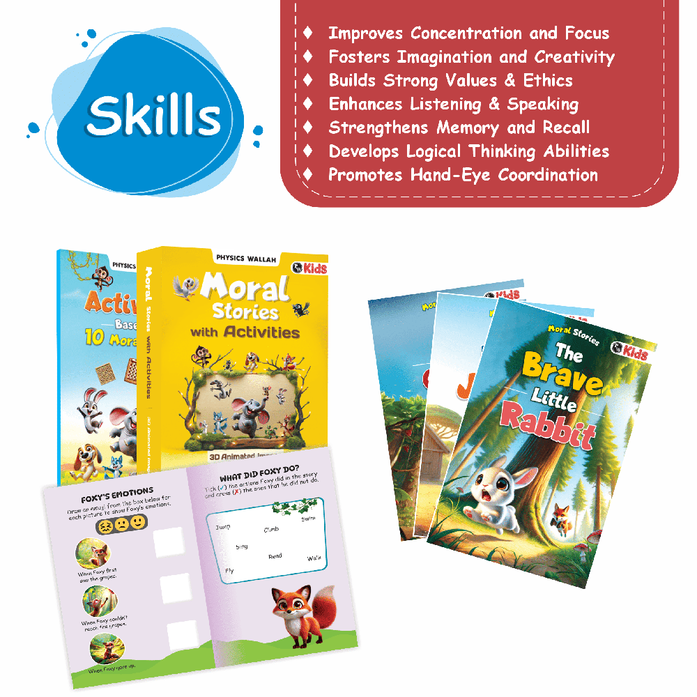 Moral Story Books and 100+ Activities Based on Moral Stories For Kids (Set of 11 Books) with 3D Animated Images | Educational Story and Activity Books For 3+ Years Old