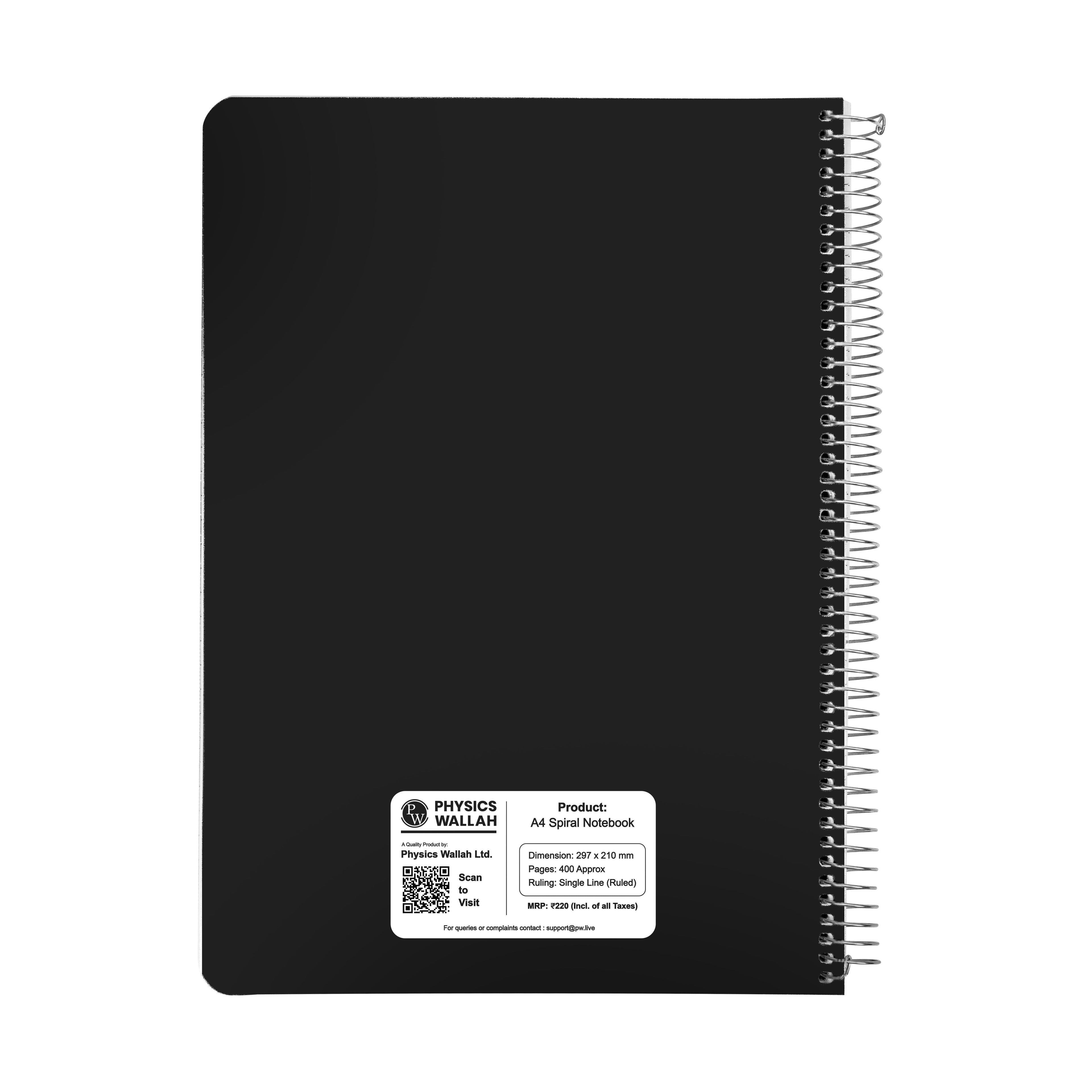 Physics Wallah 400 Pages Notebook | 6 Subject | A4 Ruled | Spiral Binding | Strong Plastic Cover | Ideal for School, College & Exam Preparation