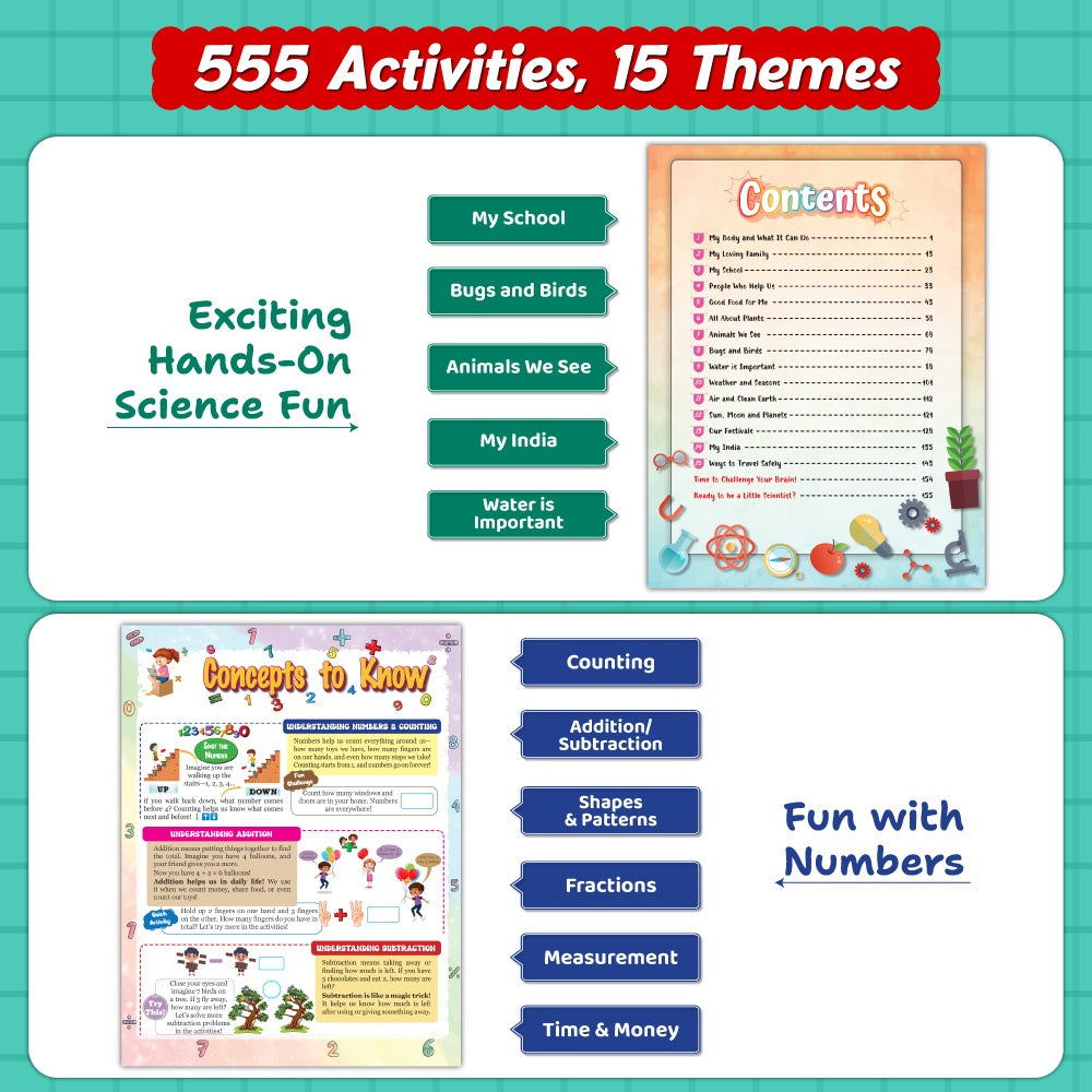 555 Science Activity Book For Kids - Brain Games For 5+ Years Old Kids | Free 500+ Printable Worksheets, Science Workbook, Puzzles, Colorful Games, Riddles, Word Problems, Facts, Nature, Animals