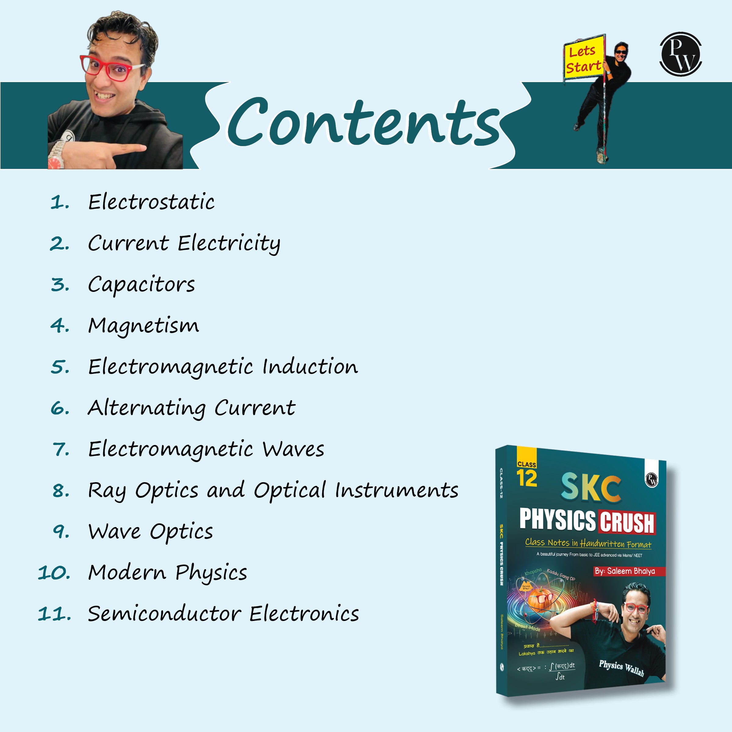 SKC Physics Crush Class 12 Handwritten Format Notes By Saleem Sir For JEE and NEET Exams | A Beautiful Journey From Basic to JEE Advanced via JEE/ NEET + 300 page Ruled practice notebook