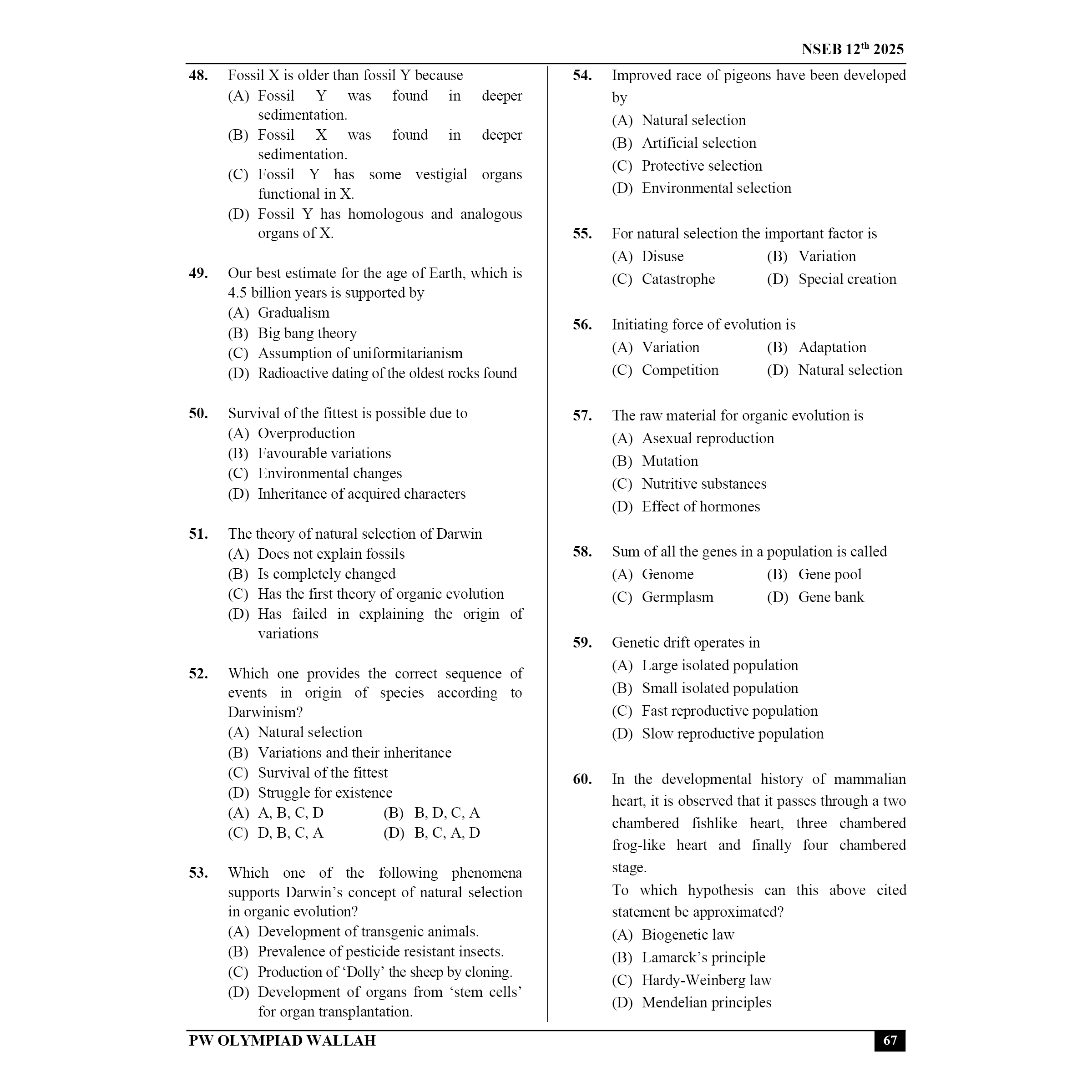 Olympiad Wallah NSEB Class 12 Advanced Biology (Part 1) For Biology Olympiad 2025 | Practice Questions, PYQ, Detailed Solutions | Ideal For INBO & IBO
