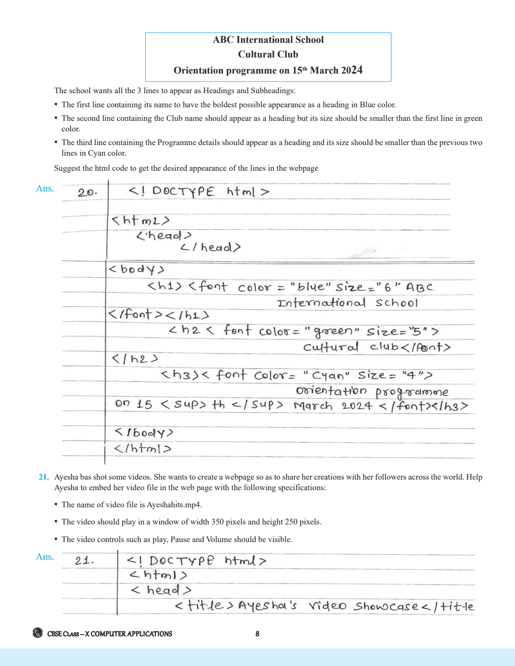 CBSE Question and Concept Bank (QCB) Class 10 Computer Application For 2025 Board Exams Chapterwise and Topicwise Solved Questions