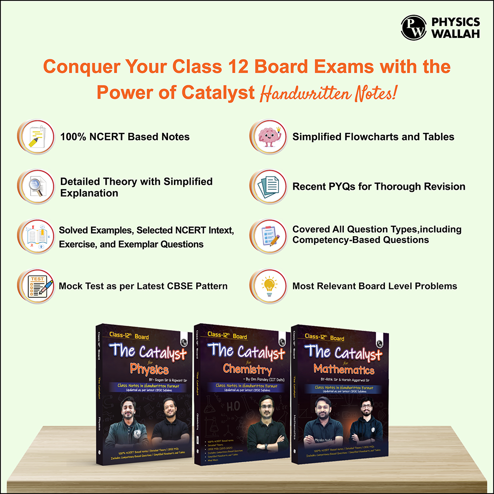 Class 12 Board The Catalyst For Physics, Chemistry and Mathematics Combo Set of 3 Books with Most Relevant Practice Questions Booklet | Handwritten Notes | Detailed Theory, PYQs