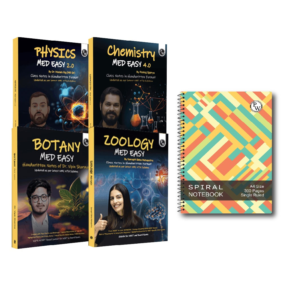 Chemistry, Physics, Botany and Zoology Med Easy Handwritten Notes Combo set of 4 Books | Notes, Formulas, Tips & Tricks for NEET/JEE & Board Exams + 300 page Ruled practice notebook