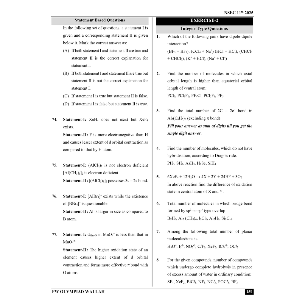 Olympiad Wallah NSEC Class 11 Advanced Chemistry (Part 1) For JEE & Olympiad 2025 | Problems For Analytical Skills | Ideal For NSEC and INChO