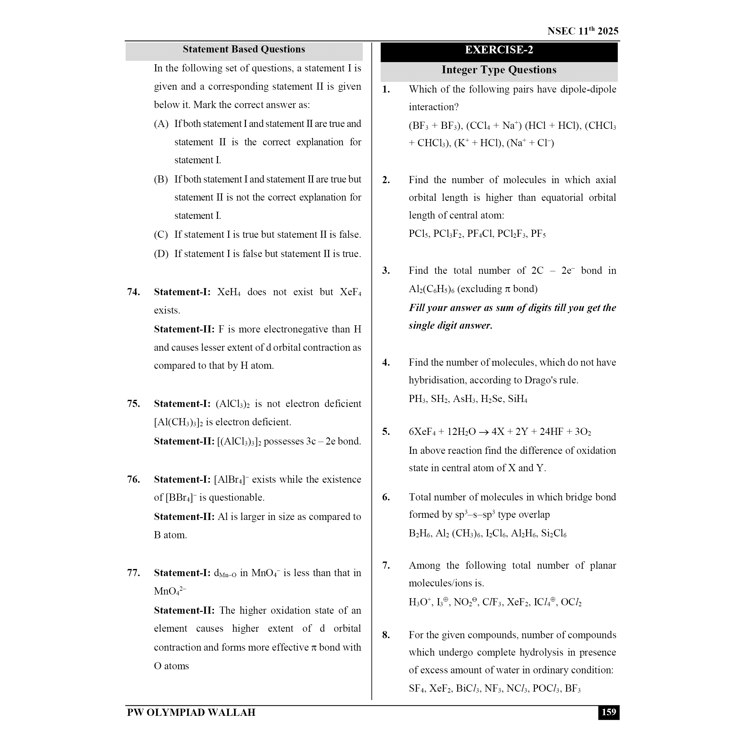 Olympiad Wallah NSEC Class 11 Advanced Chemistry (Part 1) For JEE & Olympiad 2025 | Problems For Analytical Skills | Ideal For NSEC and INChO