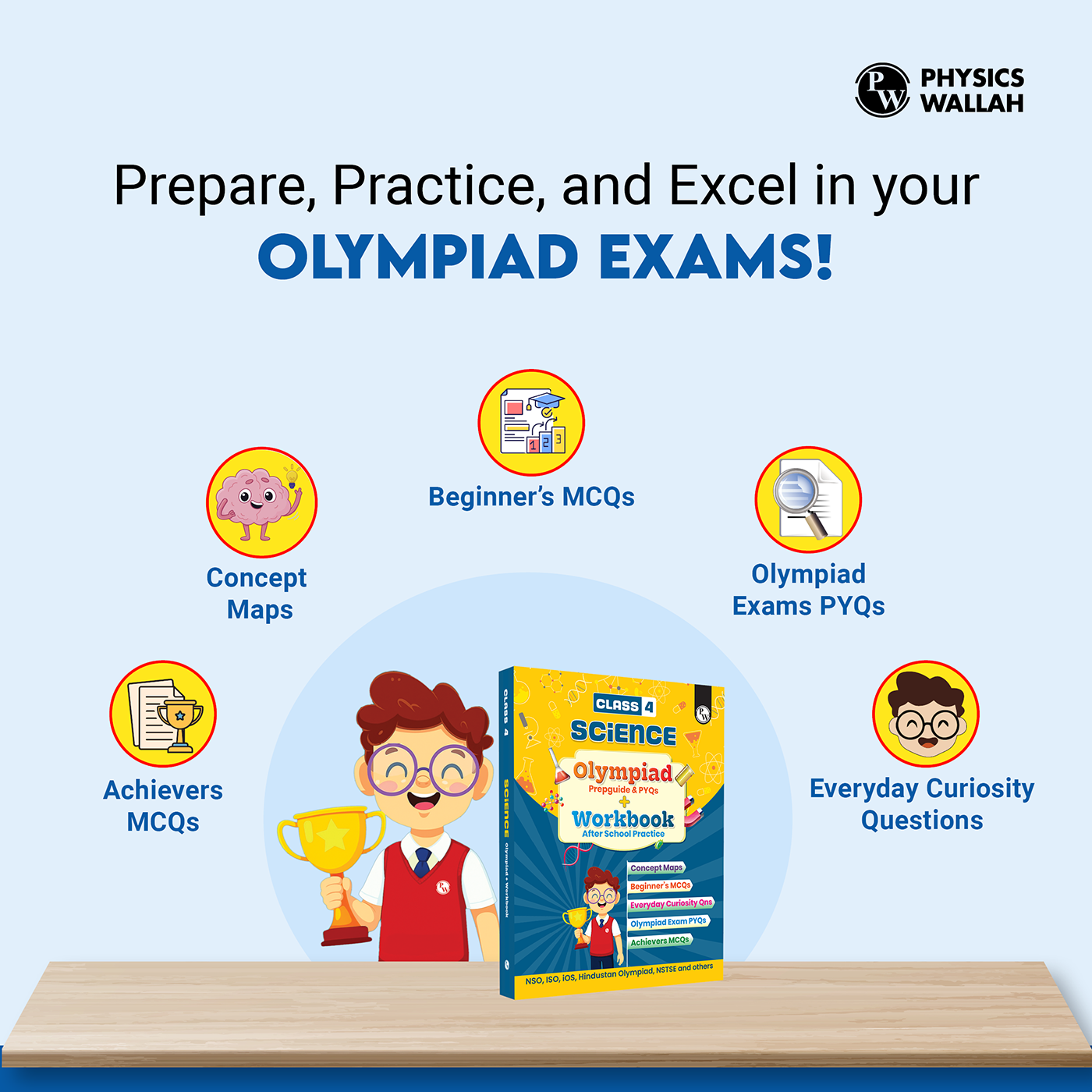 Olympiad Plus Workbook For Class 4 Science Prepguide, Concept Map, PYQs and Worksheets For After School Practice | NSO, ISO, iOS, Hindustan Olympiad, NSTSE and Others