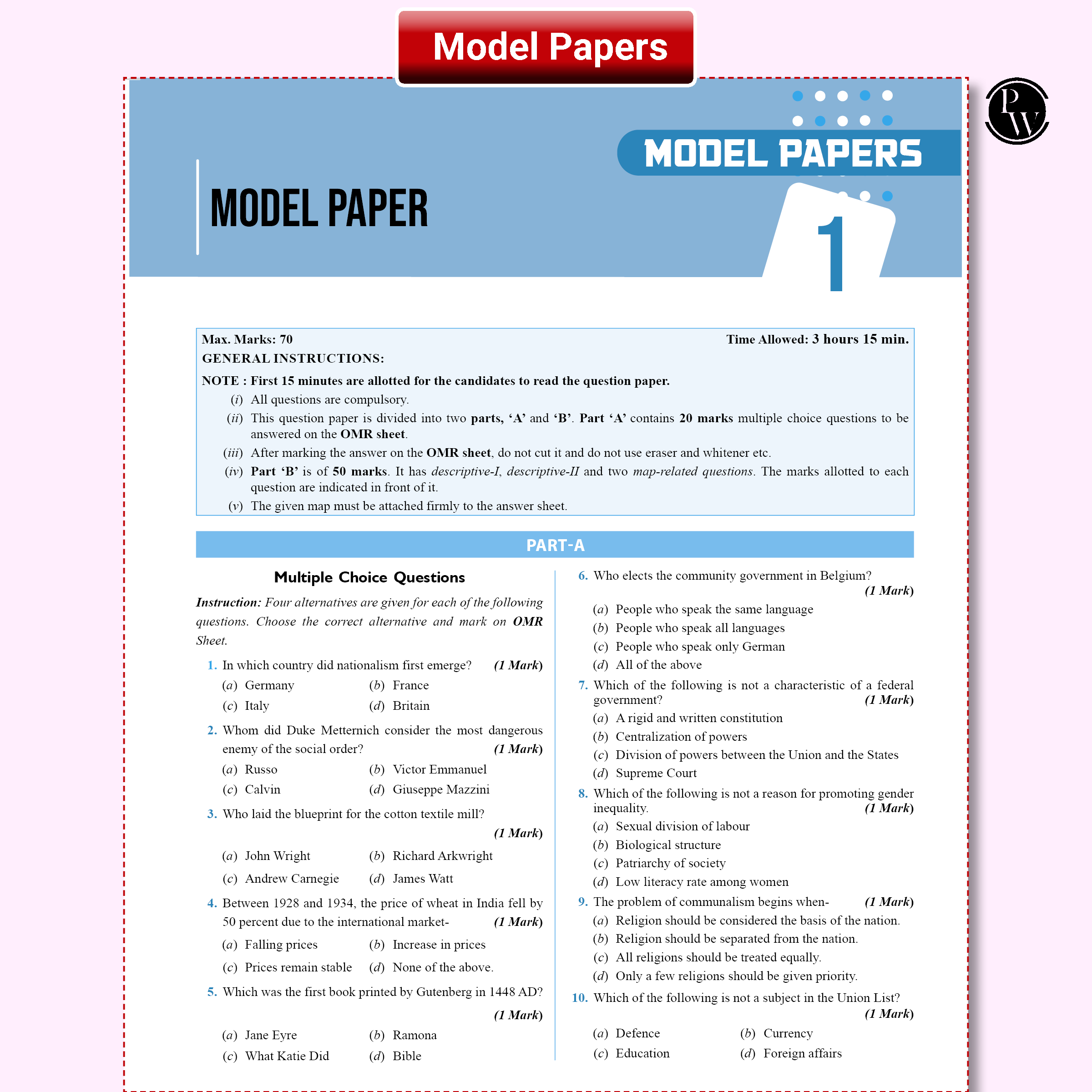 UP Board Phod Class 10 Social Science Question Bank Chapterwise with 14 Mind Maps and PYQs For 2026 Board Exam | 100 Most Probable Questions and Model Papers with OMR Sheet