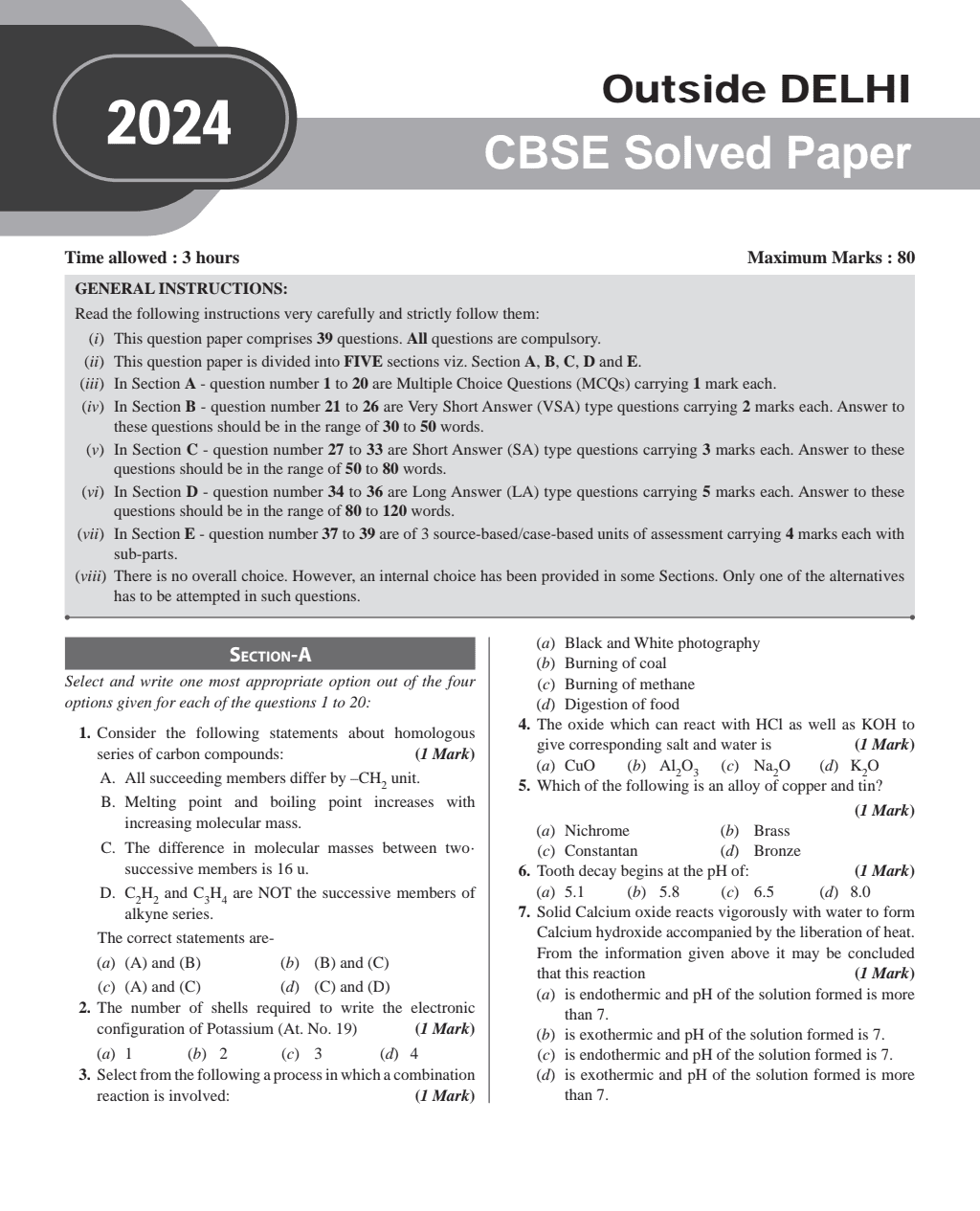 CBSE Class 10th PYQs - Past 10 Years' Solved Papers (2024-2025) - Delhi & Outside Delhi Science, Mathematics (Standard), Social Science, English Language & Literature with CBSE step-wise marking