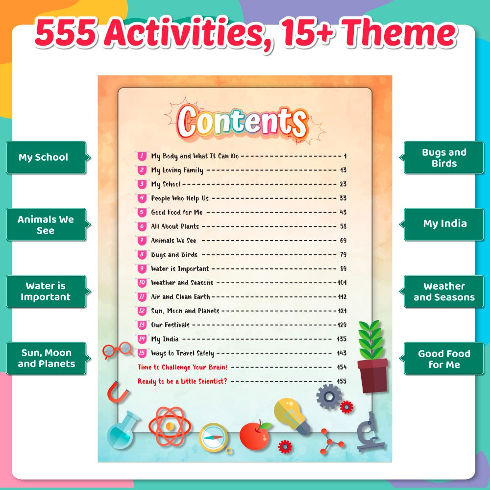 555 Science Activity Book For Kids - Brain Games For 5+ Years Old Kids | Free 500+ Printable Worksheets, Science Workbook, Puzzles, Colorful Games, Riddles, Facts, Nature, Animals