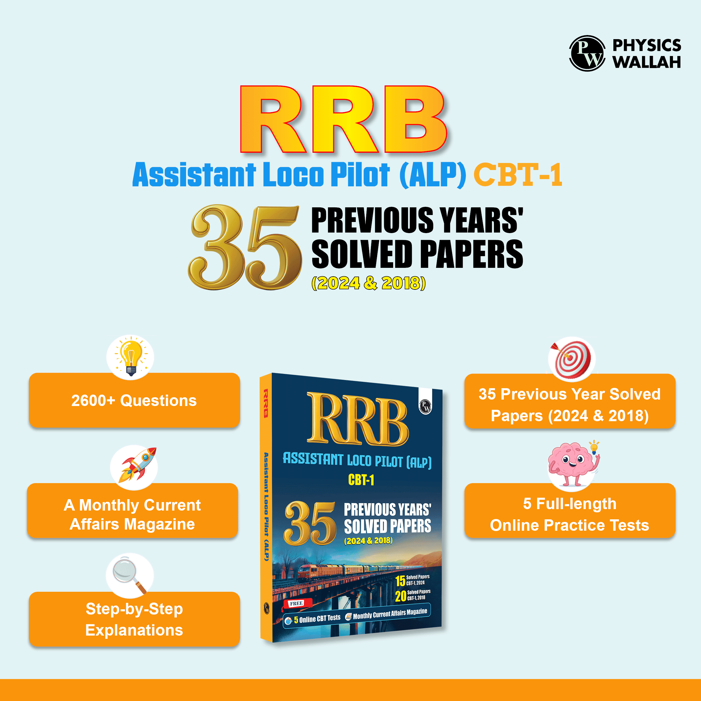 35 RRB Assistant Loco Pilot (ALP) CBT-1 Previous Year Solved Papers (2024 & 2018) with 5 Online Mock Tests For Exam 2025-2026 | Fully Solved PYQ | English Edition