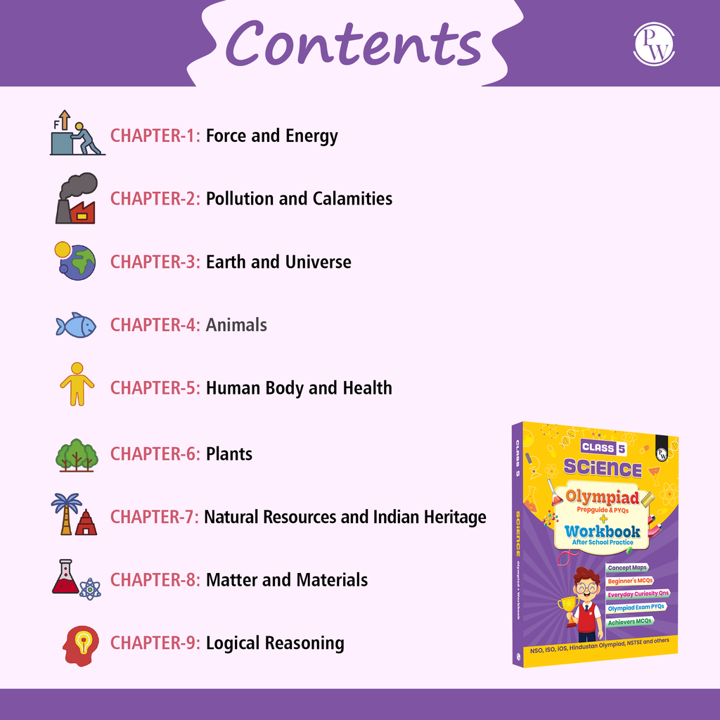 Olympiad Plus Workbook For Class 5 Science Prepguide, Concept Map, PYQs and Worksheets For After School Practice | NSO, ISO, iOS, Hindustan Olympiad, NSTSE and Others