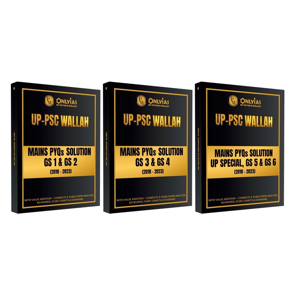 UP-PSC Wallah Mains PYQs Solution GS 1, GS 2, GS 3, GS 4, UP Special GS 5 and GS 6 Combo Set of 3 Books | Complete 6 Years (2018-2023) Paper Analysis with Flow Charts & Diagrams