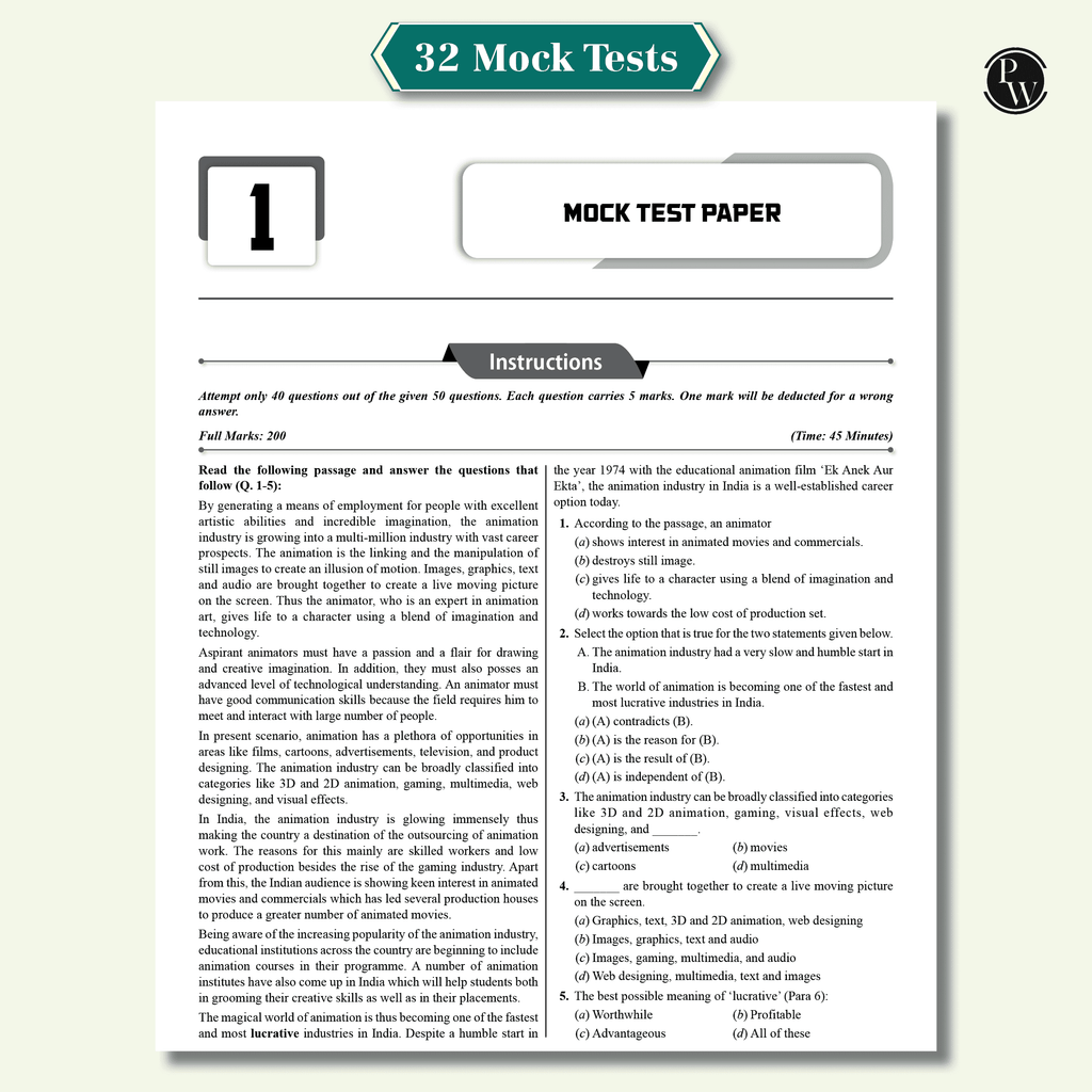 NTA CUET UG General Test and English Combined Mock Test and Past Year Papers For 2025 Exams | NTA-like Test Booklet with OMR Sheet | FREE Online CBT