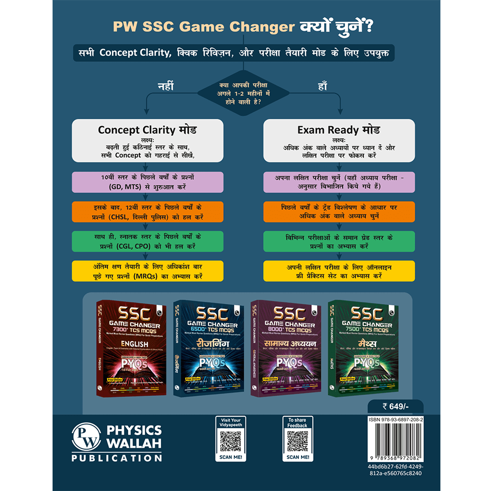 SSC Game Changer Reasoning PYQ Hindi 6500+ TCS MCQ For 2025 SSC Exams | Chapter, Topic & Exam-wise Previous Year Solved Questions | For CGL, CHSL, MTS, CPO, GD, Delhi Police