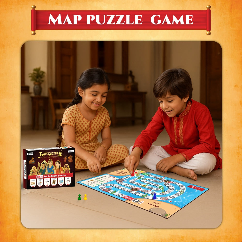 Ramayana – The Tale of Ram & Sita Kit for Kids, 6-in-1 Fun Activity & Family Board Game, Diwali Kit, Learn 100+ Ramayana Facts with Puzzles, Booklet, Family Tree, Gift for Kids Ages 8–14 Years